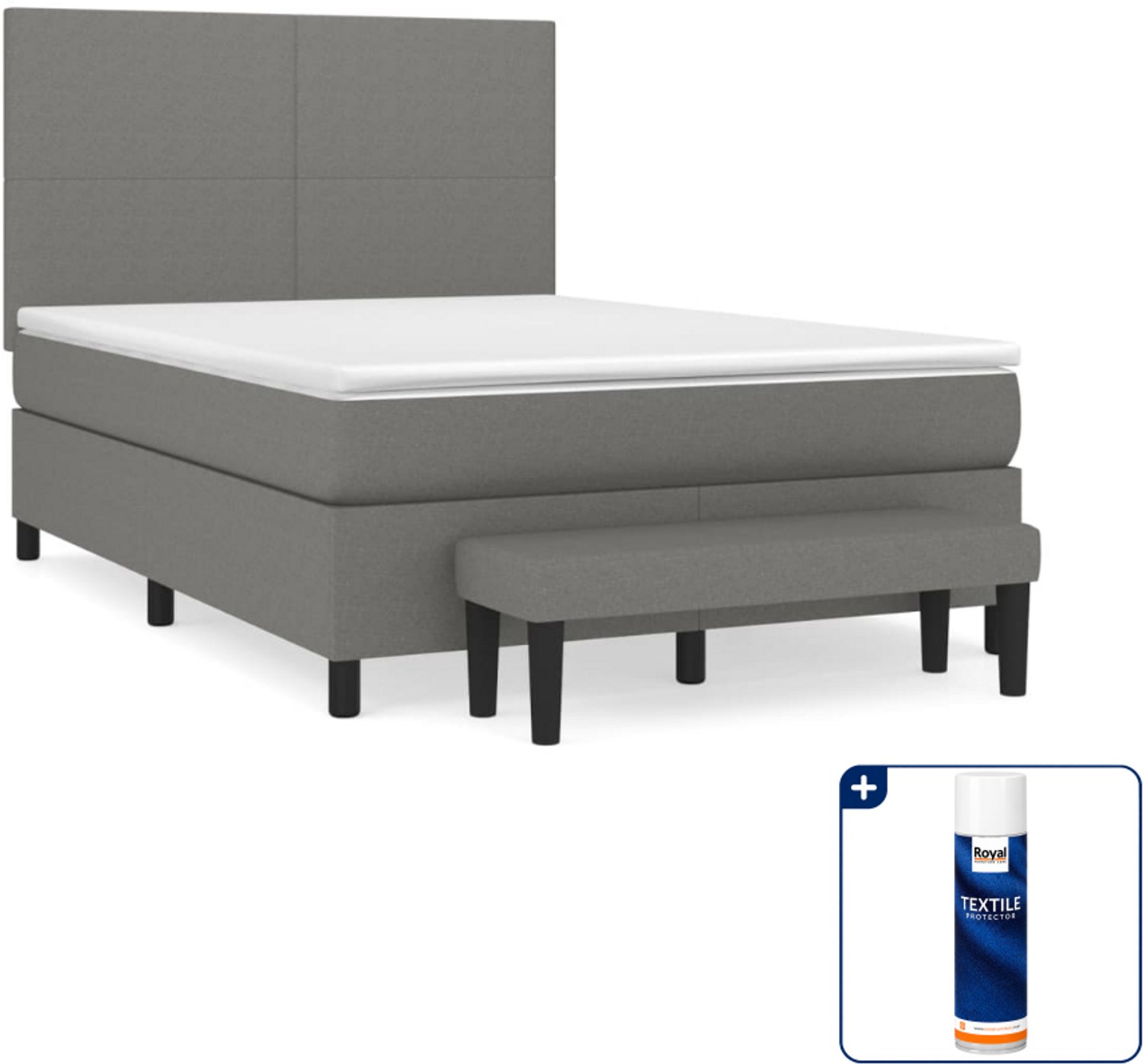 vidaXL boxspring met matras en bankje - 140 x 190 cm - donkergrijs - Inclusief textielbeschermer 500 ml