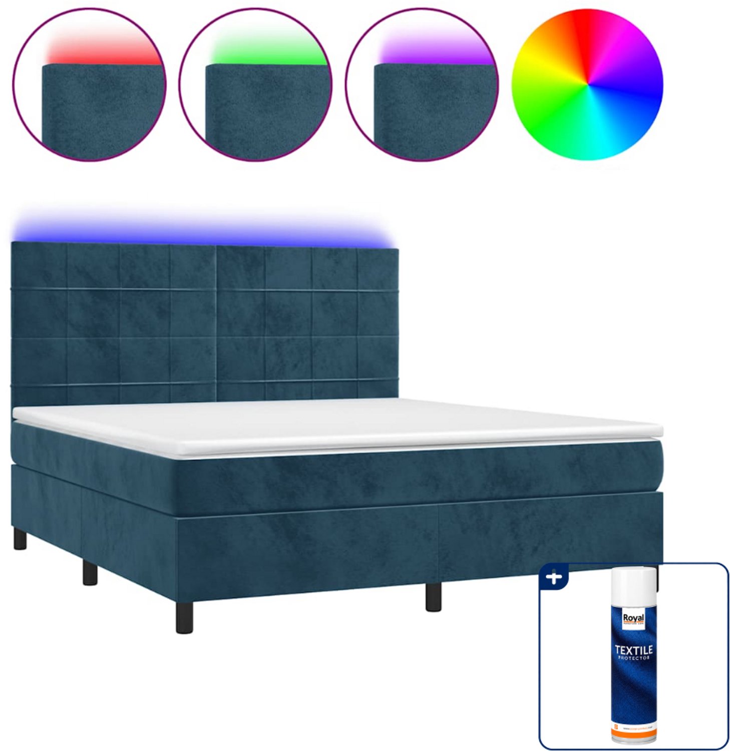 vidaXL Boxspring Queensize - 160 x 200 cm - fluweel - donkerblauw - Inclusief textielbeschermer 500 ml