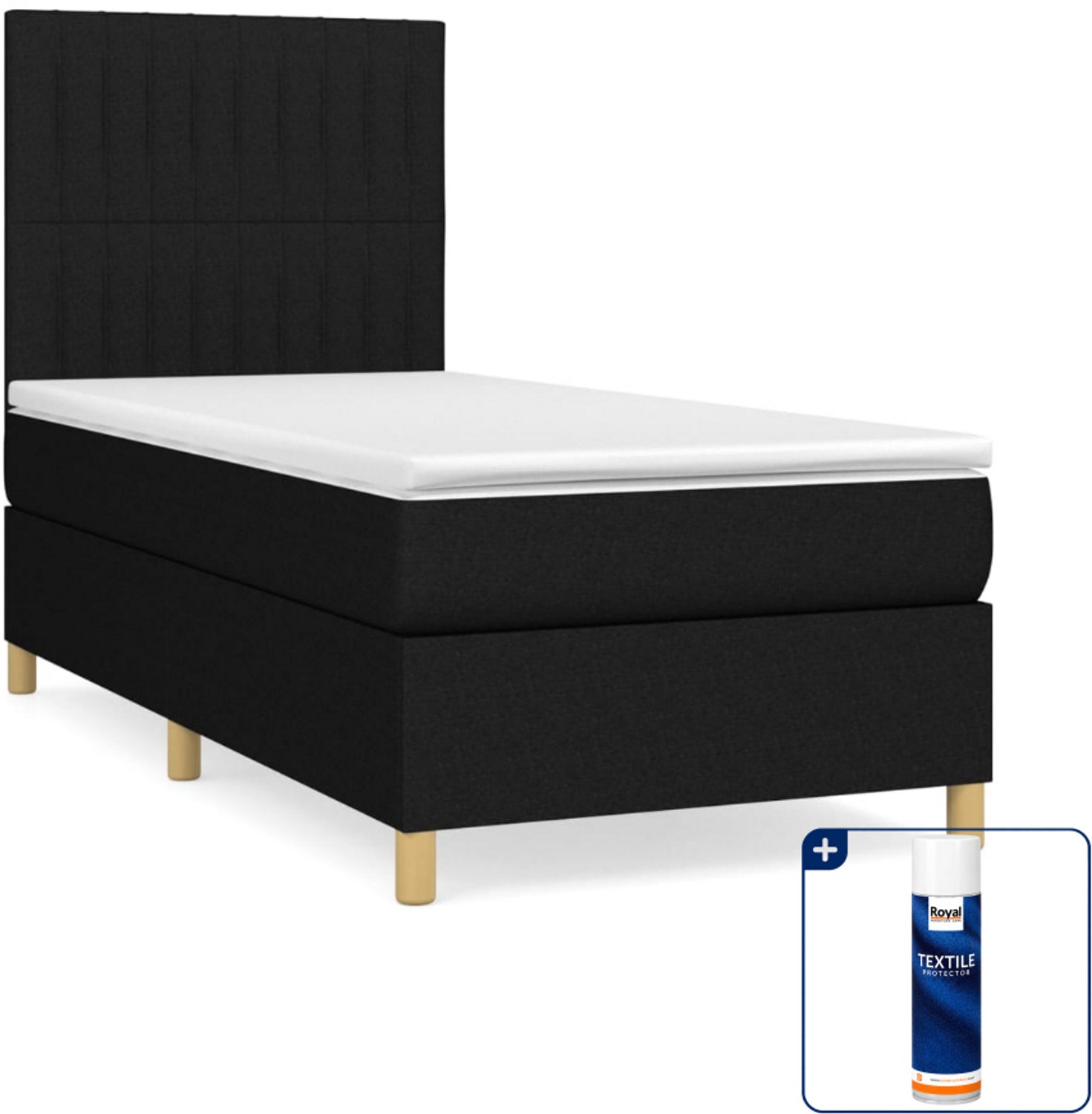 vidaXL boxspring met matras - 100 x 200 cm - stof - zwart - Inclusief textielbeschermer 500 ml