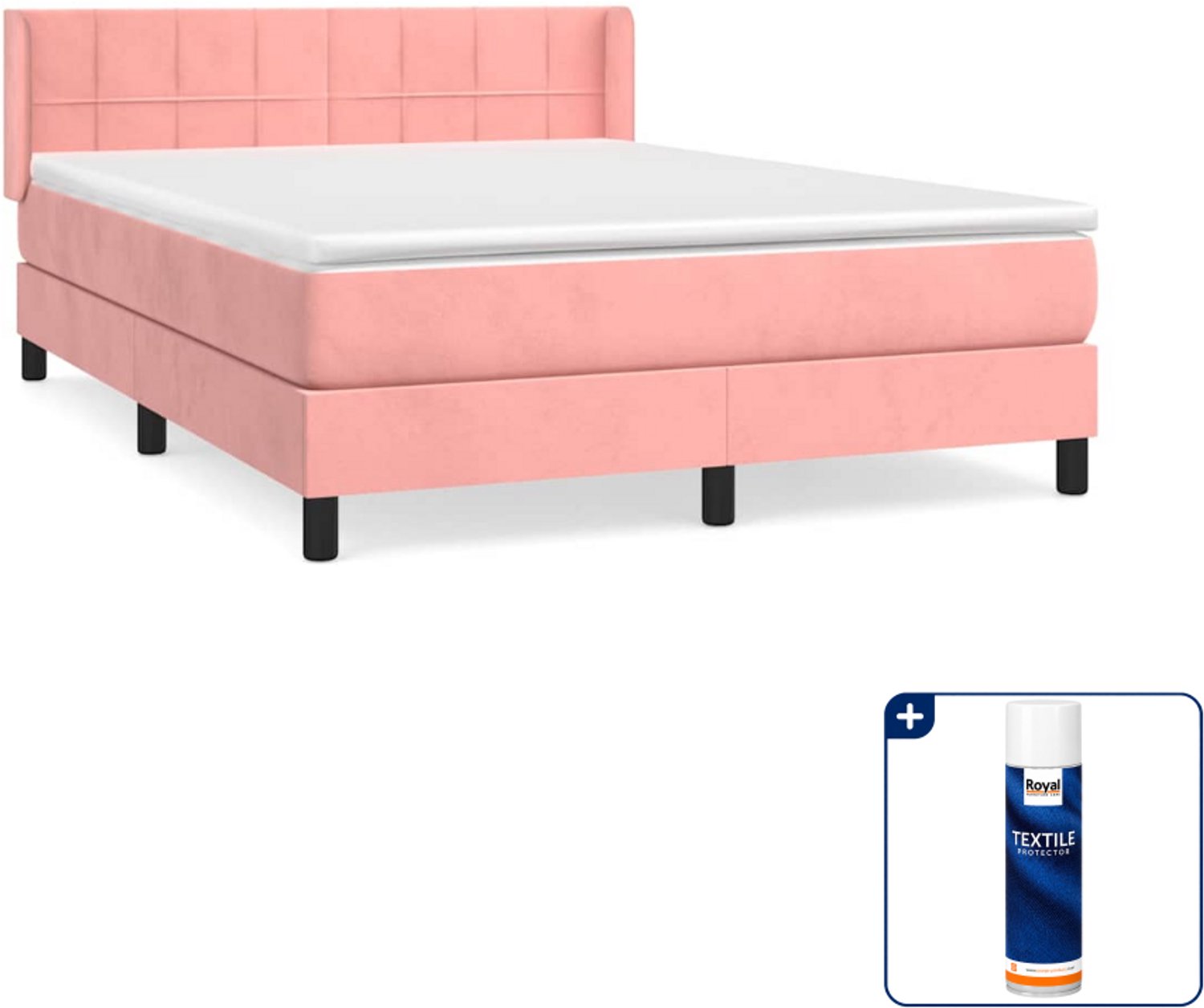 vidaXL boxspring met matras 140 x 190 cm - fluweel - roze - Inclusief textielbeschermer 500 ml