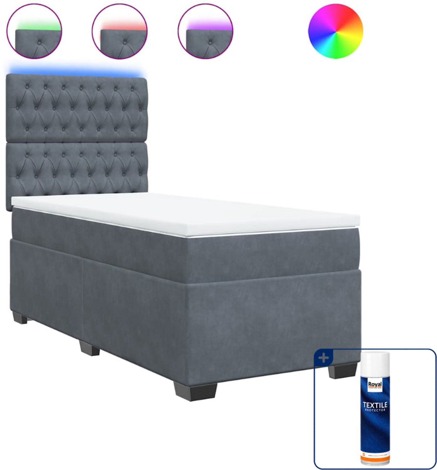 vidaXL boxspring met matras - 80 x 200 cm - fluweel - donkergrijs - Inclusief textielbeschermer 500 ml
