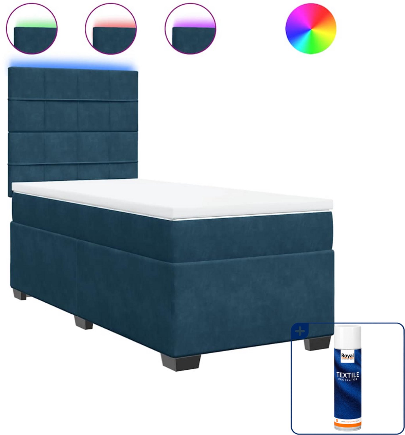 vidaXL boxspring met matras - 100 x 200 cm - fluweel - blauw - Inclusief textielbeschermer 500 ml