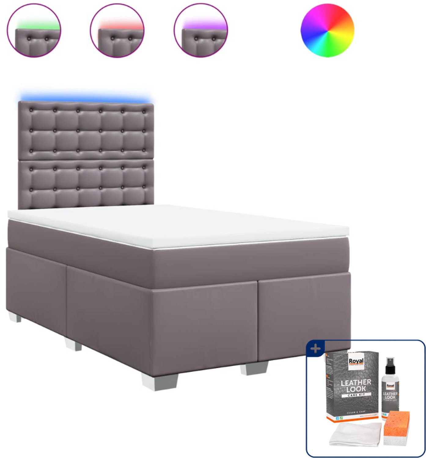 vidaXL boxspring met matras 120 x 200 cm - kunstleer - grijs - Inclusief onderhoudsset voor kunstleer 150 ml