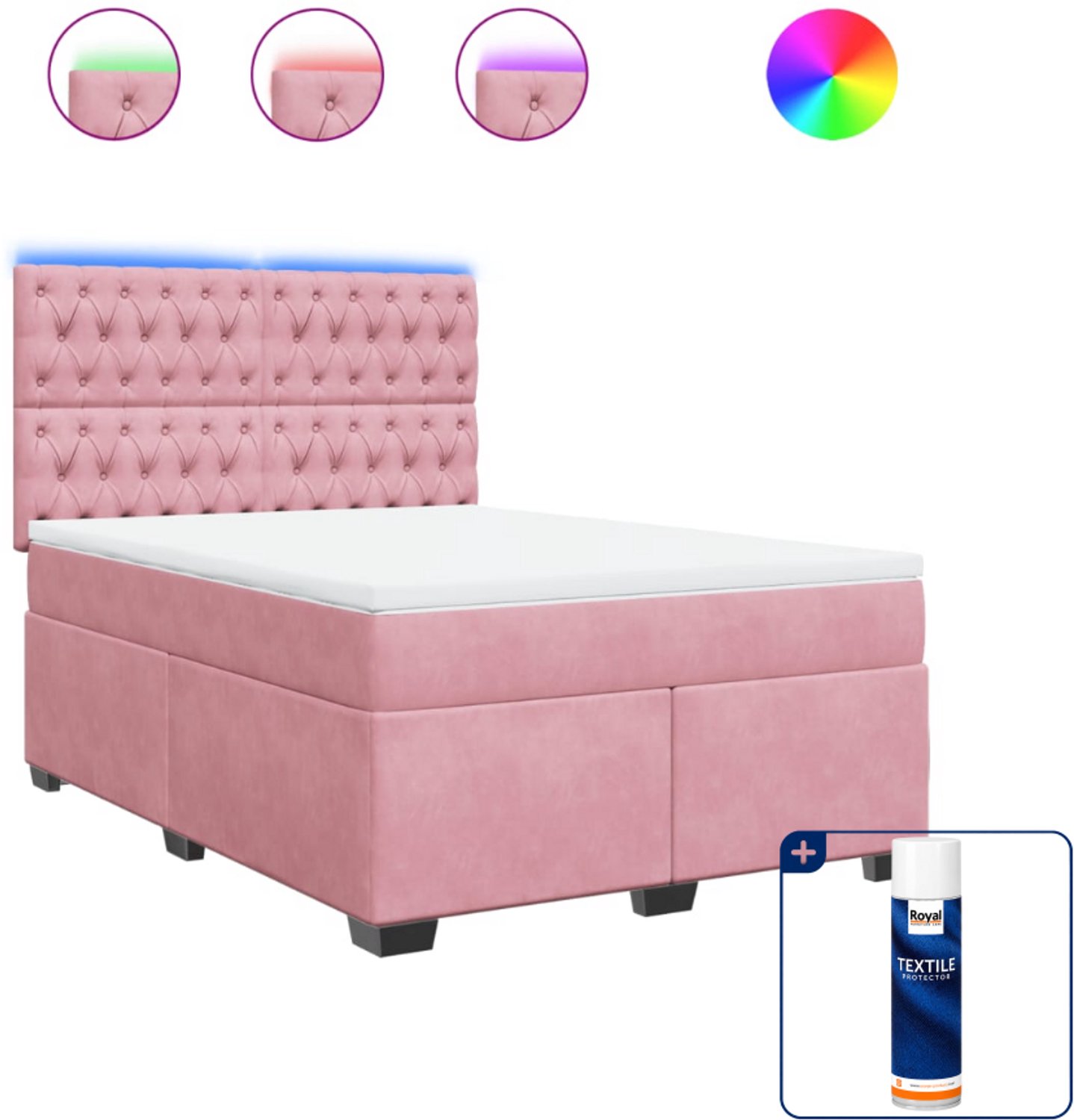 vidaXL Queensize boxspring met matras - 160 x 200 cm - roze - Inclusief textielbeschermer 500 ml