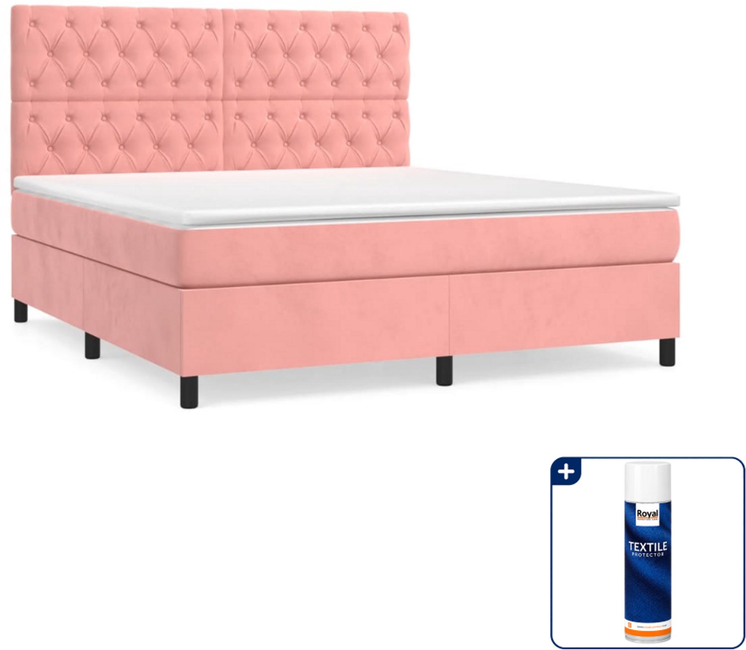 vidaXL boxspring Queensize - 160 x 200 cm - fluweel - roze - Inclusief textielbeschermer 500 ml