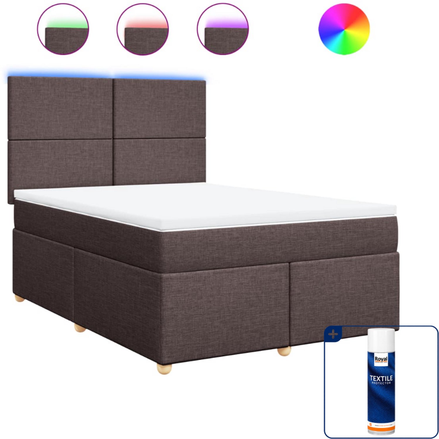 vidaXL boxspring met matras - Small double 140 x 200 cm - donkerbruin - Inclusief textielbeschermer 500 ml