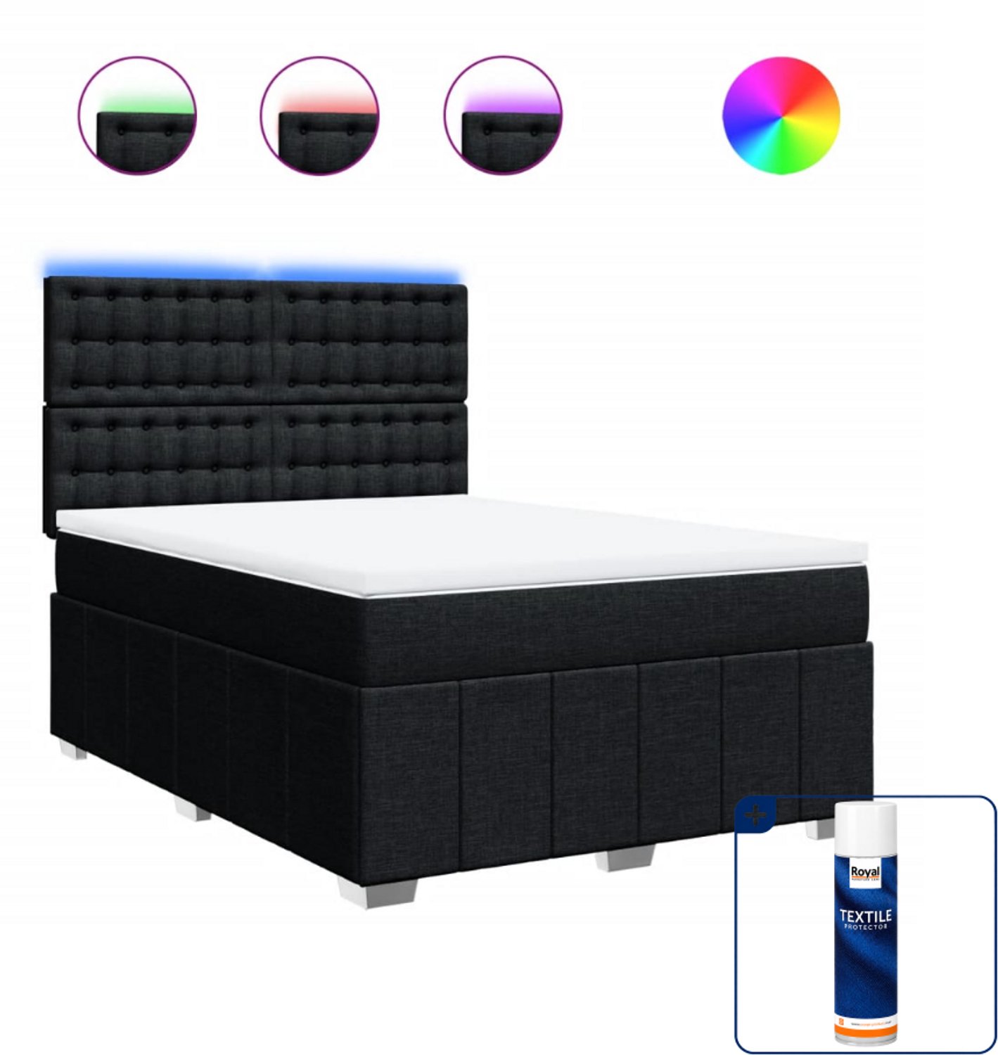 vidaXL boxspring met matras - Small double - 140 x 200 cm - zwart - Inclusief textielbeschermer 500 ml
