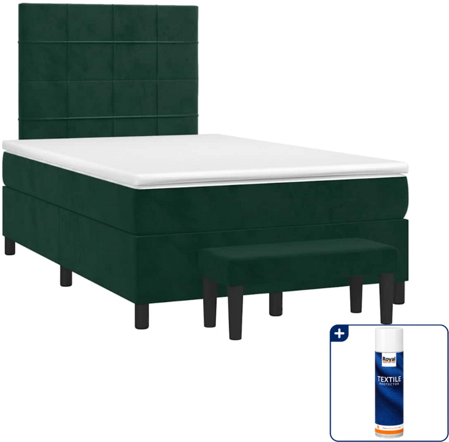 vidaXL boxspring met matras en bankje - 120 x 190 cm - fluweel - donkergroen - Inclusief textielbeschermer 500 ml