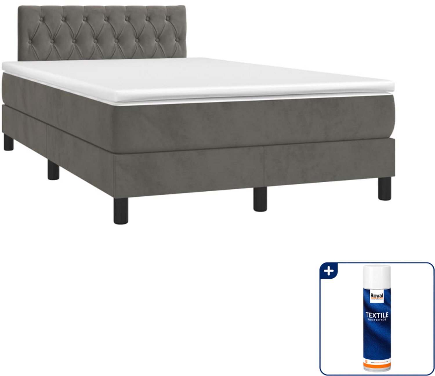 vidaXL boxspring met matras 120 x 190 cm - fluweel - donkergrijs - Inclusief textielbeschermer 500 ml