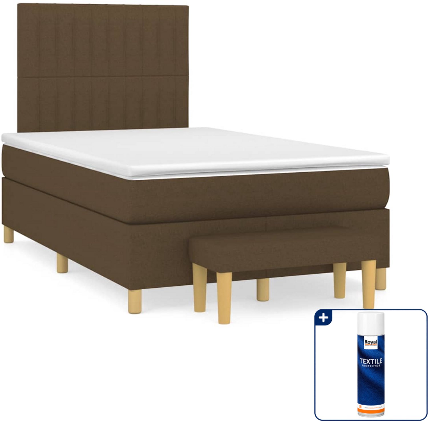 vidaXL boxspring met matras en bankje - 120 x 190 cm - donkerbruin - Inclusief textielbeschermer 500 ml