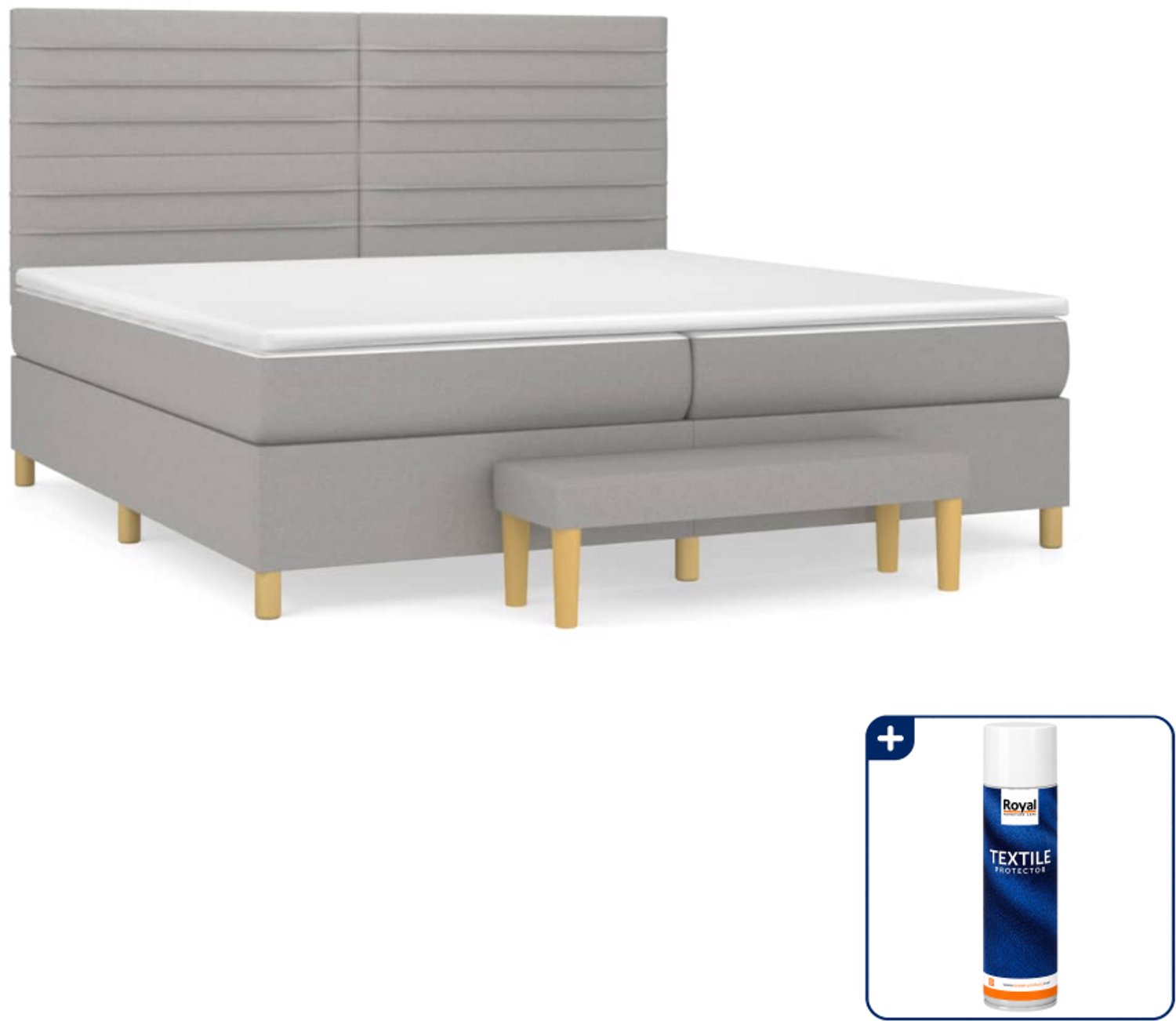 vidaXL Boxspring met matras - Super kingsize - 200 x 200 cm - grijs - Inclusief textielbeschermer 500 ml