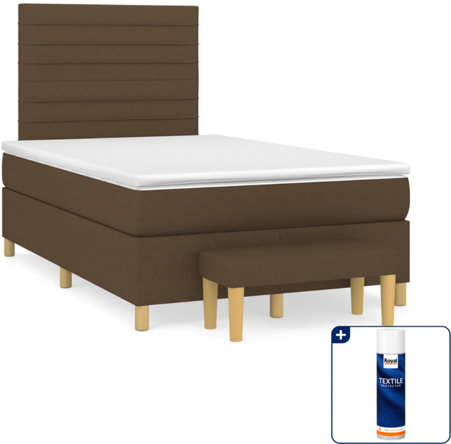 vidaXL boxspring met matras en bankje - 120 x 200 cm - donkerbruin - Inclusief textielbeschermer 500 ml