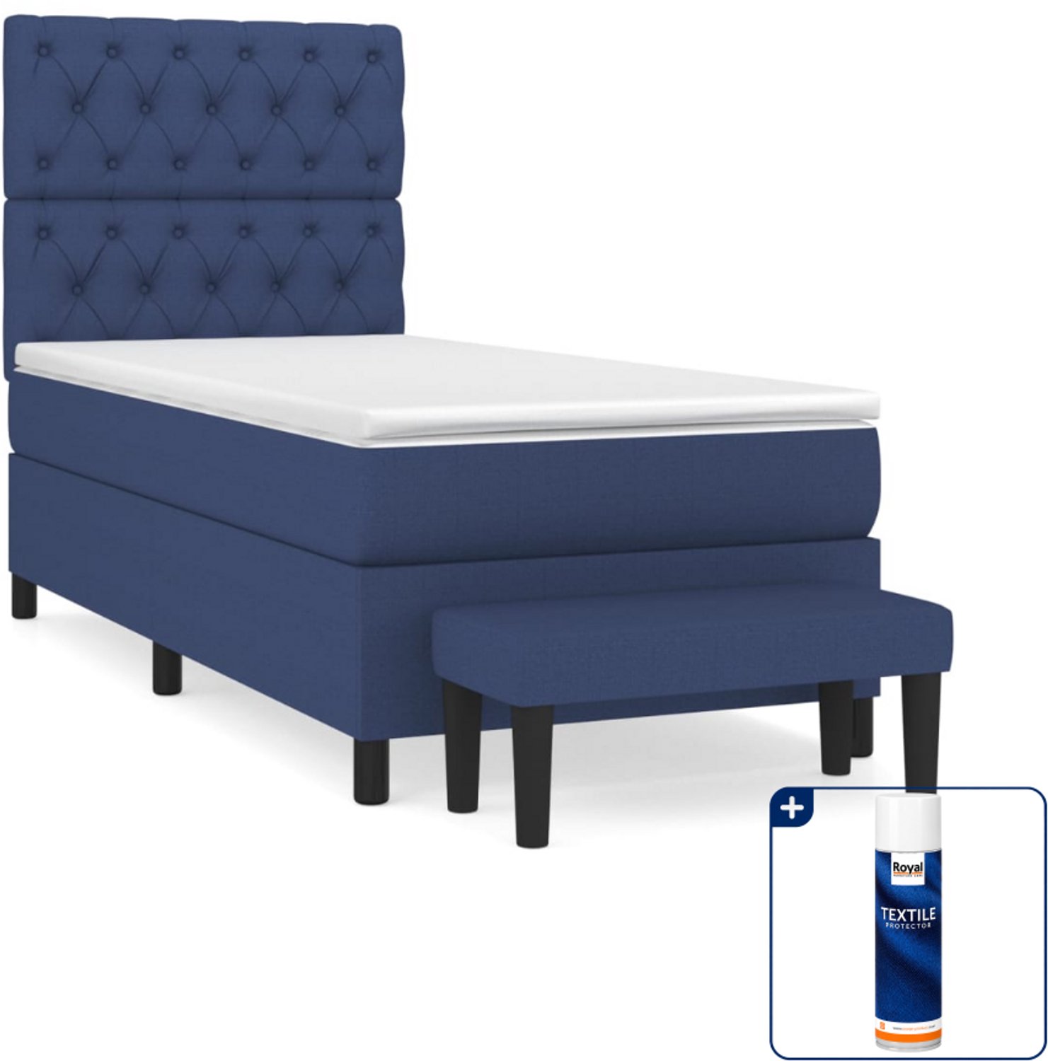 vidaXL boxspring met matras en bankje - 80 x 200 cm - blauw - Inclusief textielbeschermer 500 ml