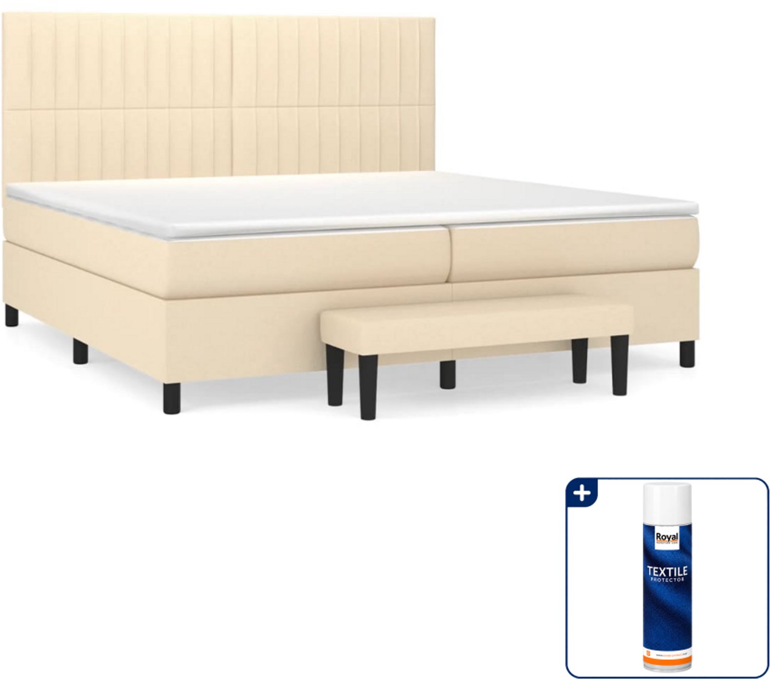 vidaXL boxspring met matras en bankje - Super kingsize - crème - Inclusief textielbeschermer 500 ml