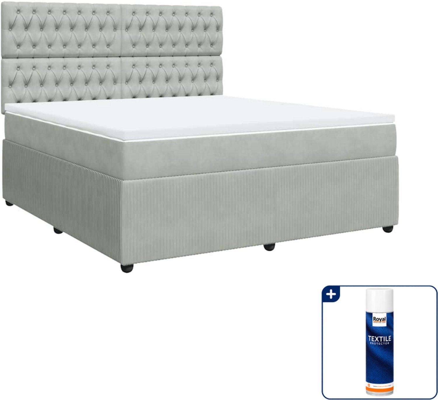 vidaXL Boxspring Kingsize - 180 x 200 cm - fluweel - lichtgrijs - Inclusief textielbeschermer 500 ml