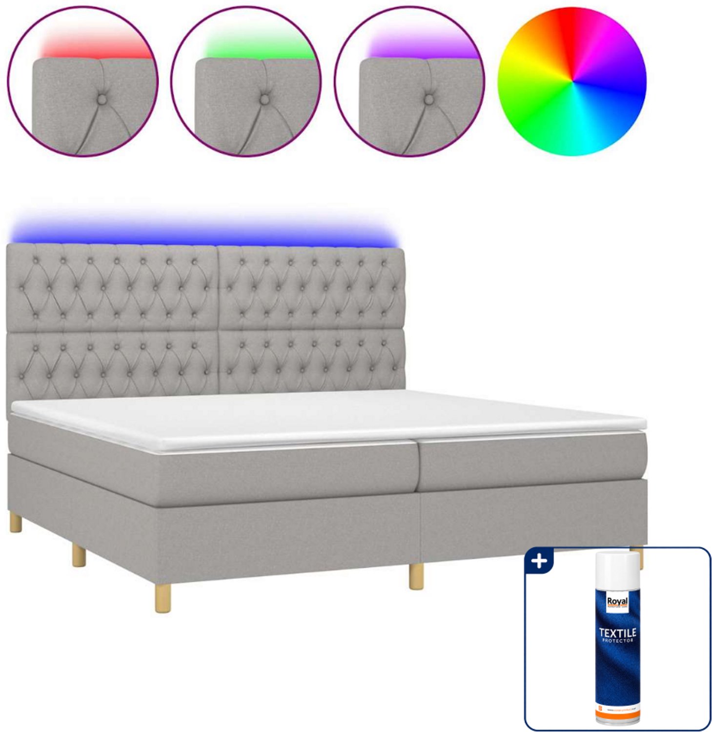vidaXL boxspring met matras en led - 200 x 200 cm - lichtgrijs - Inclusief textielbeschermer 500 ml