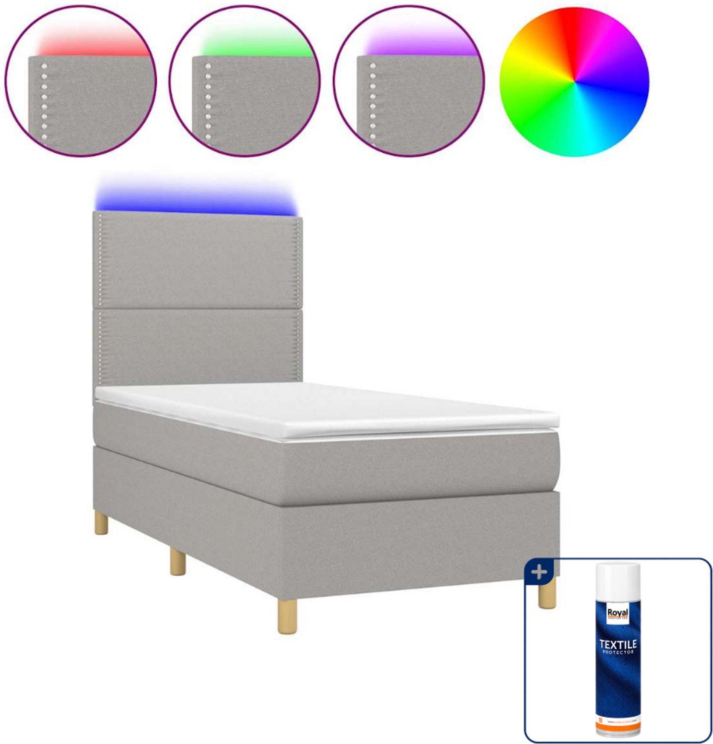 vidaXL boxspring met matras en LED - 100 x 200 cm - lichtgrijs - Inclusief textielbeschermer 500 ml