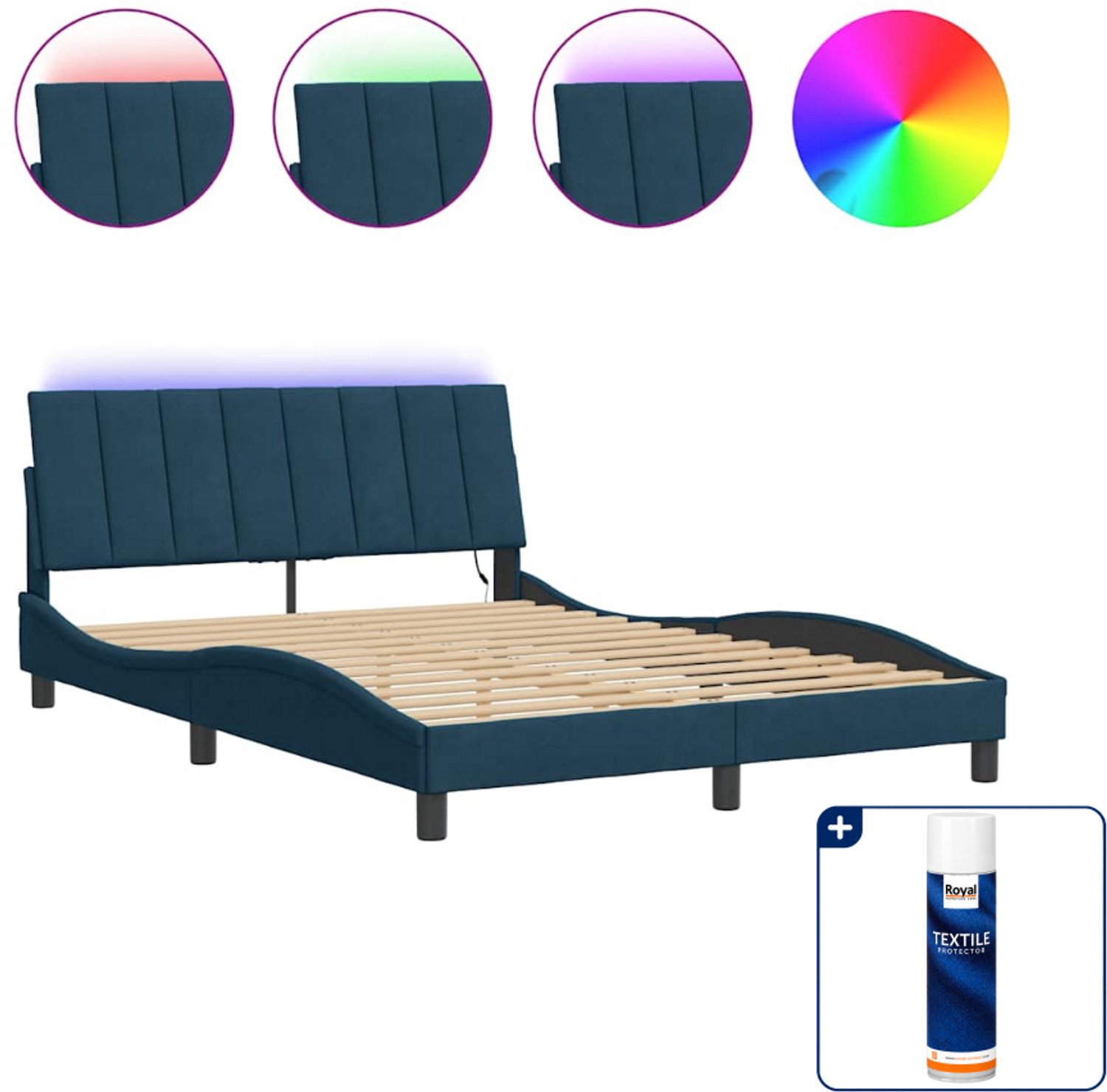 vidaXL bedframe Hanko met LED - 120 x 200 cm - blauw - Inclusief textielbeschermer 500 ml