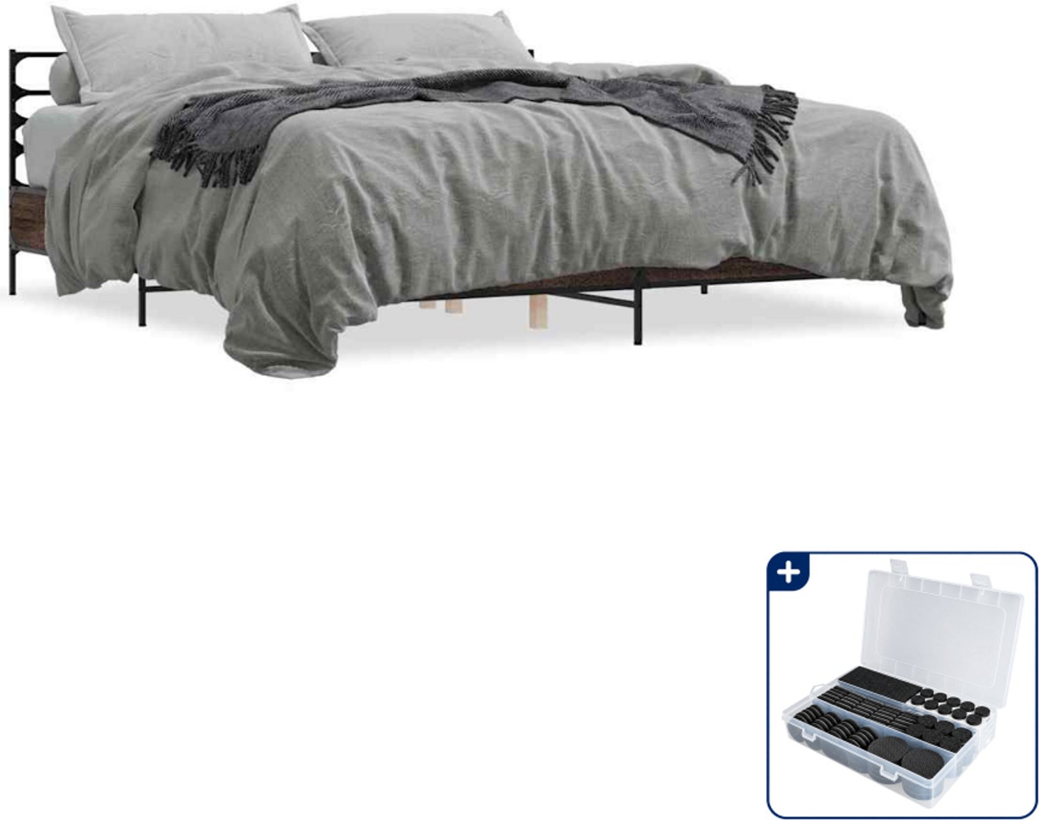 vidaXL Bedframe - Kingsize - 180 x 200 cm - bruineiken - Inclusief antikrasvilt 177-delig Wit