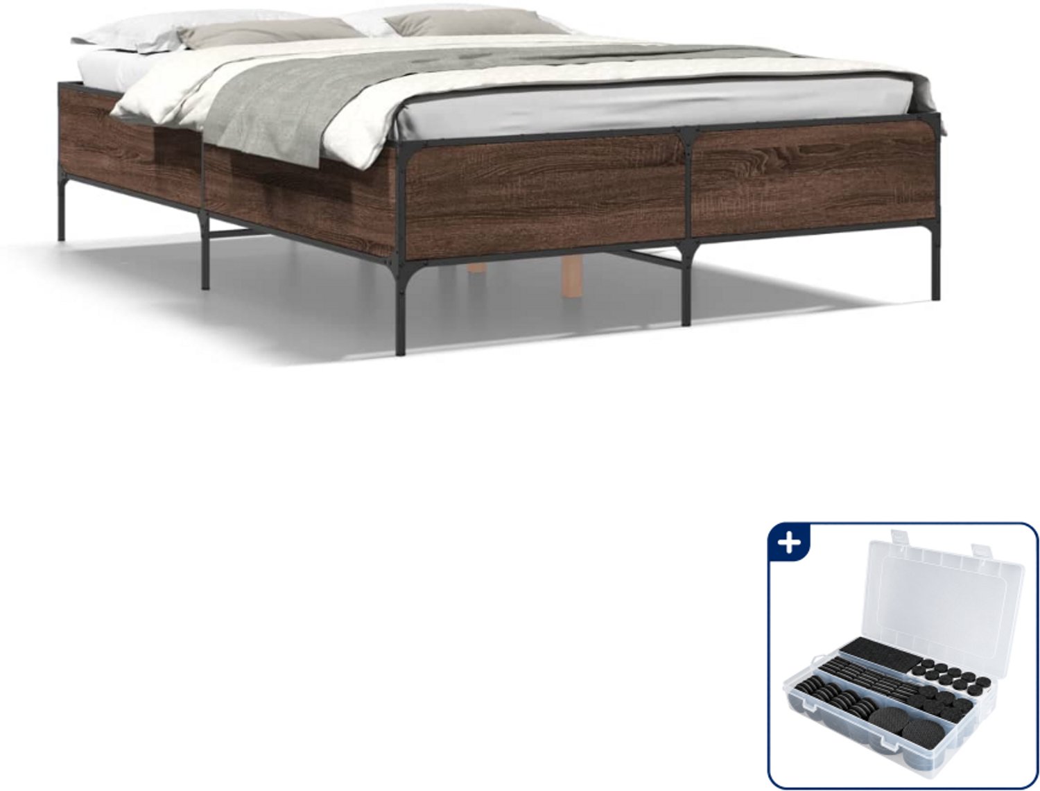 vidaXL bedframe - Small double 140 x 200 cm - bruineiken - Inclusief antikrasvilt 177-delig