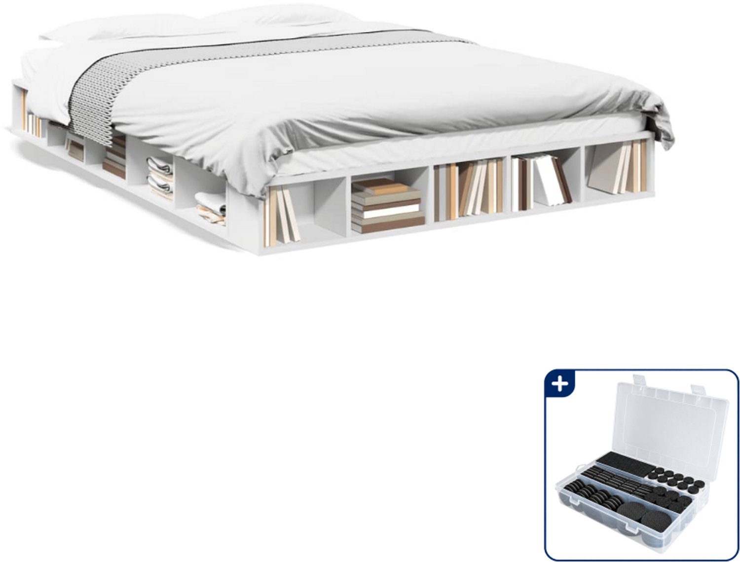 vidaXL Queensize bedframe 160 x 200 cm - bewerkt hout - wit - Inclusief antikrasvilt 177-delig Bruin