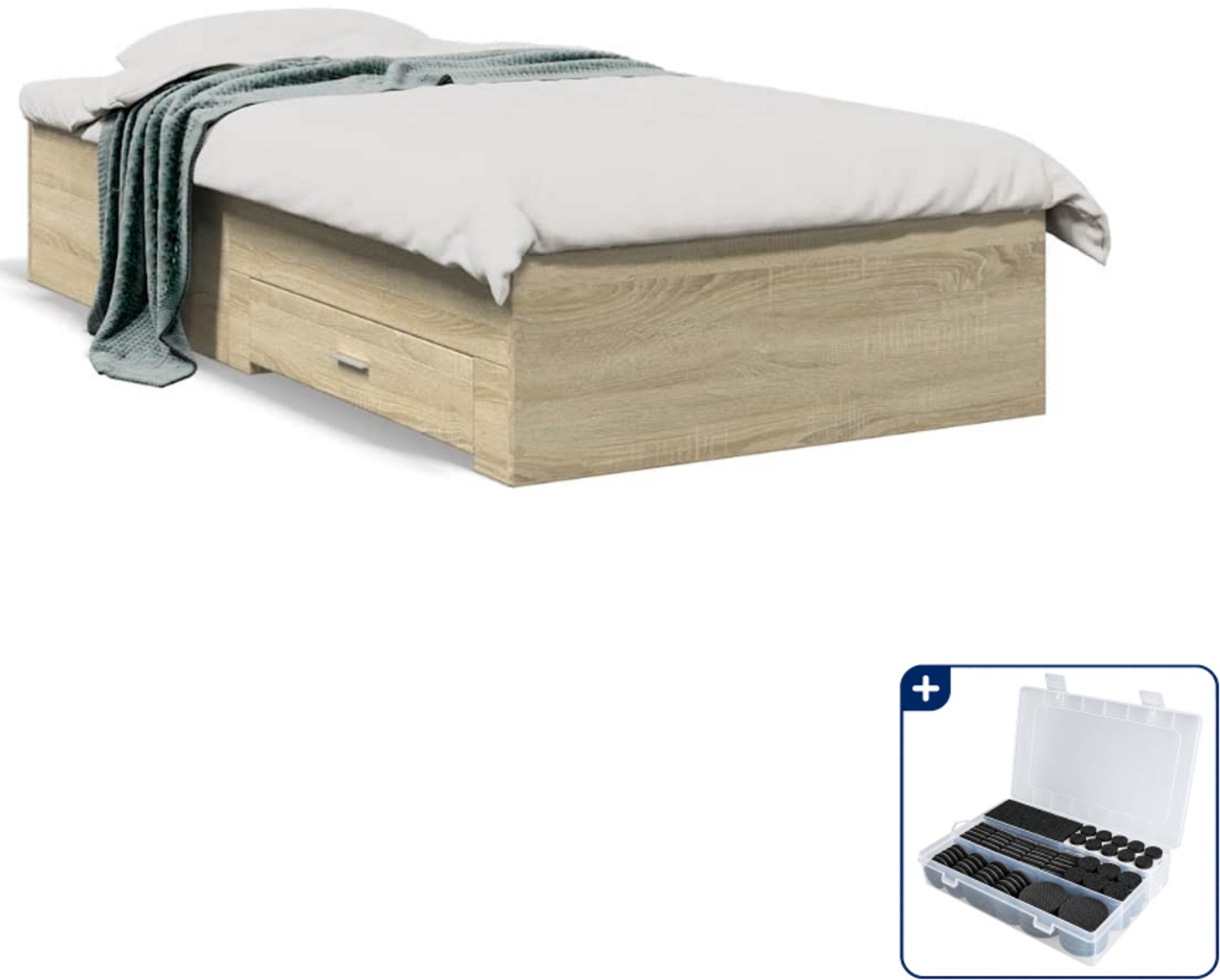 vidaXL bedframe met lades - 90 x 200 cm - bewerkt hout - sonoma eiken - Inclusief antikrasvilt 177-delig Wit