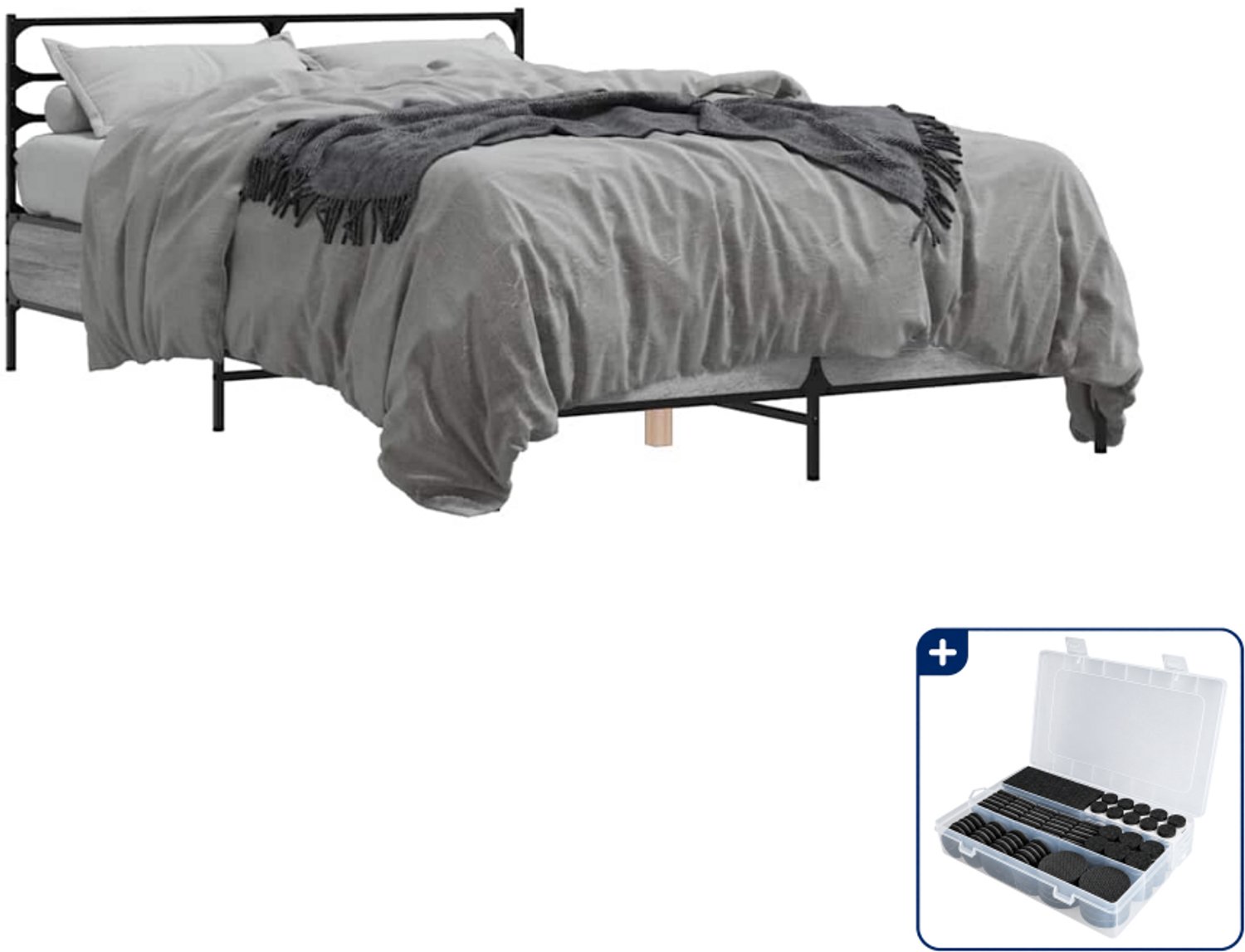 vidaXL bedframe - 120 x 200 cm - grijs sonoma eiken - Inclusief antikrasvilt 177-delig