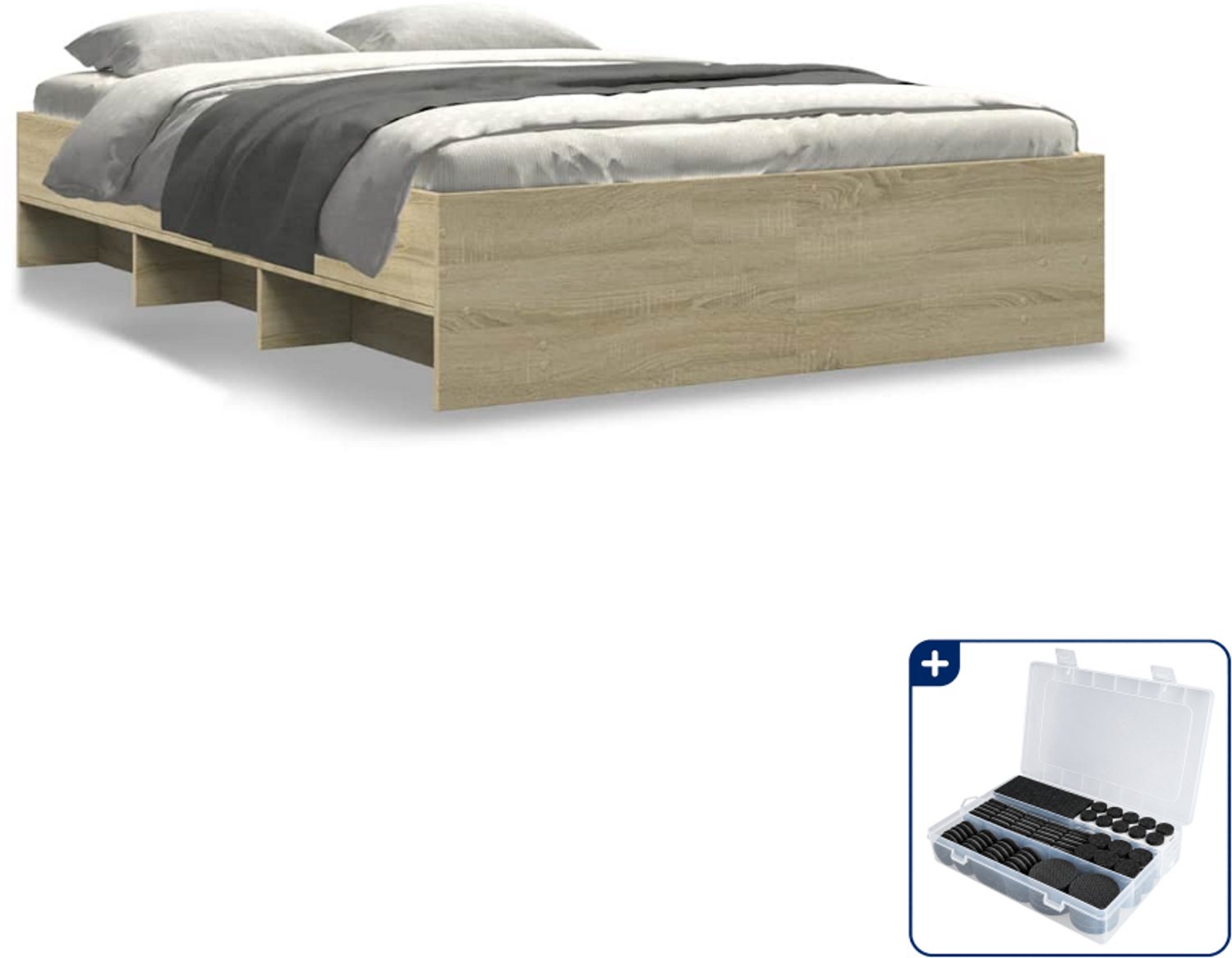 vidaXL bedframe - 120 x 190 cm - bewerkt hout - sonoma eiken - Inclusief antikrasvilt 177-delig Bruin