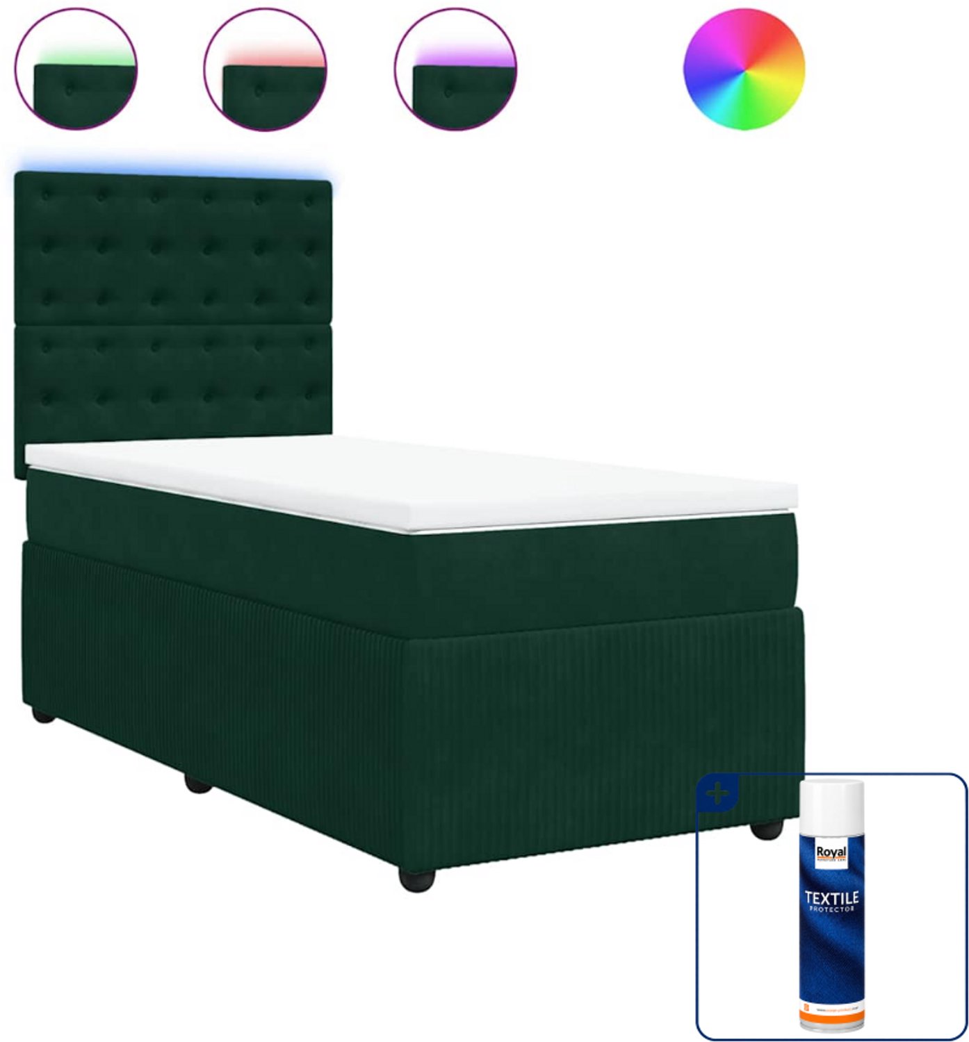 vidaXL boxspring met matras - 100 x 200 cm - fluweel - donkergroen - Inclusief textielbeschermer 500 ml Wit