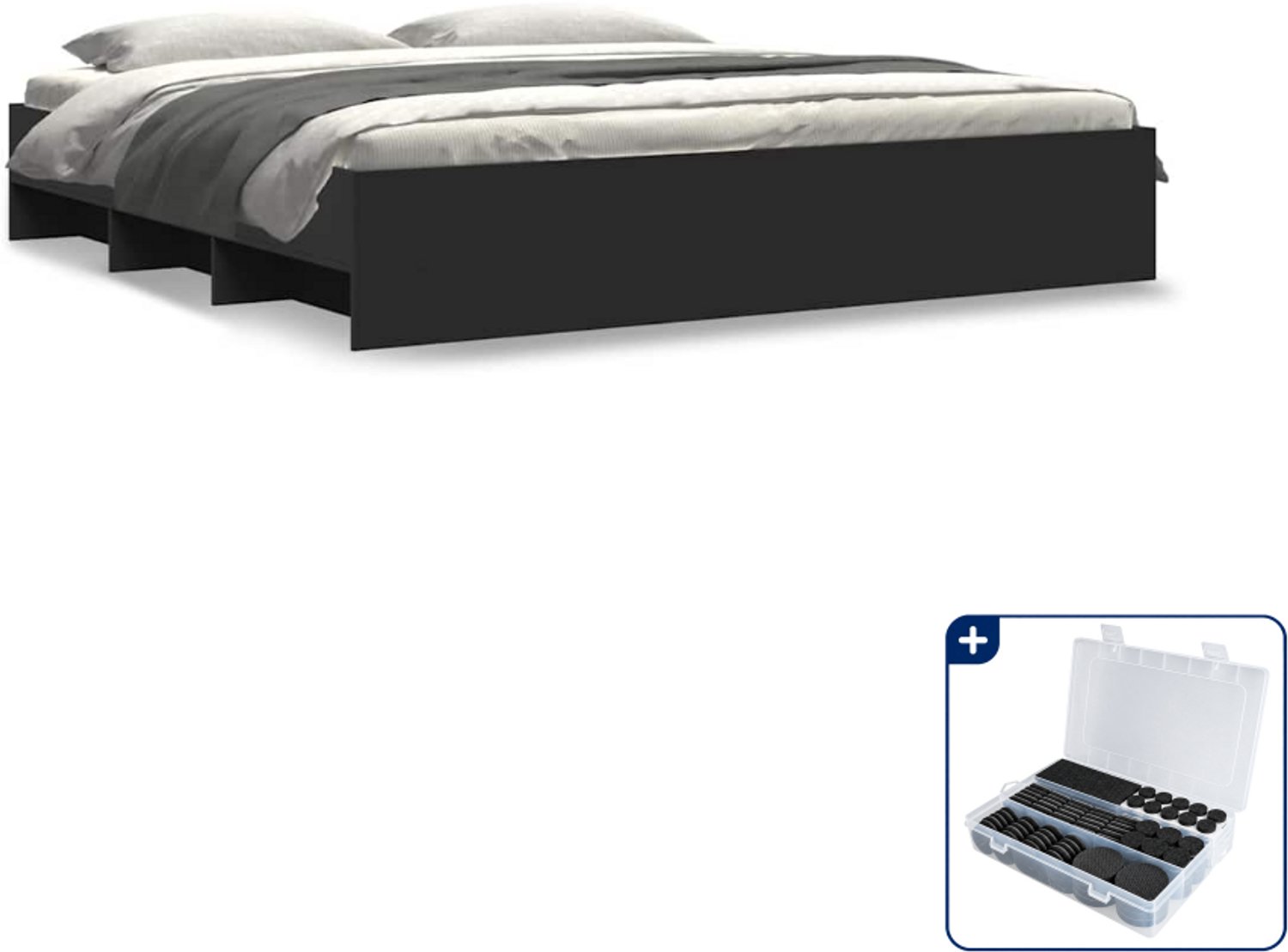vidaXL Kingsize bedframe - 180 x 200 cm - bewerkt hout - zwart - Inclusief antikrasvilt 177-delig Bruin