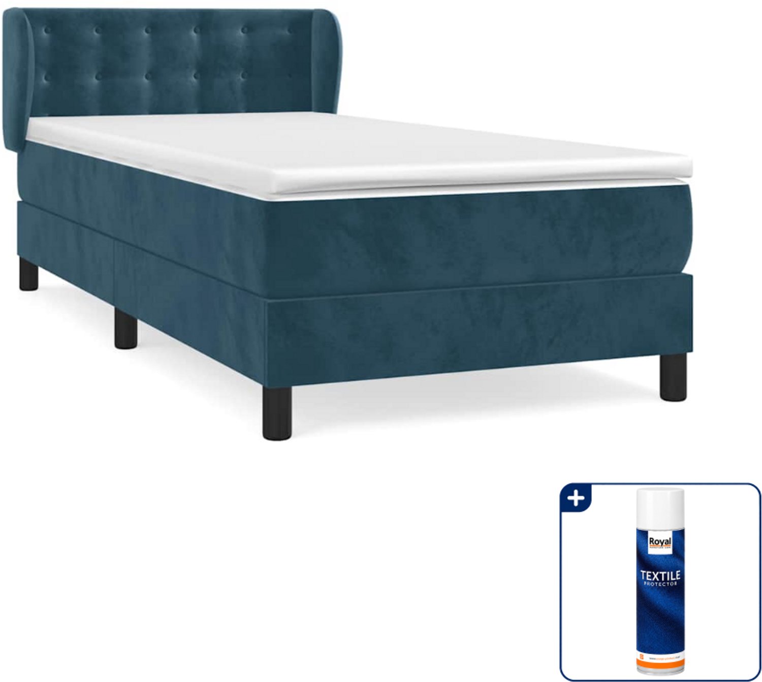 vidaXL boxspring met matras - 90 x 200 cm - fluweel - donkerblauw - Inclusief textielbeschermer 500 ml