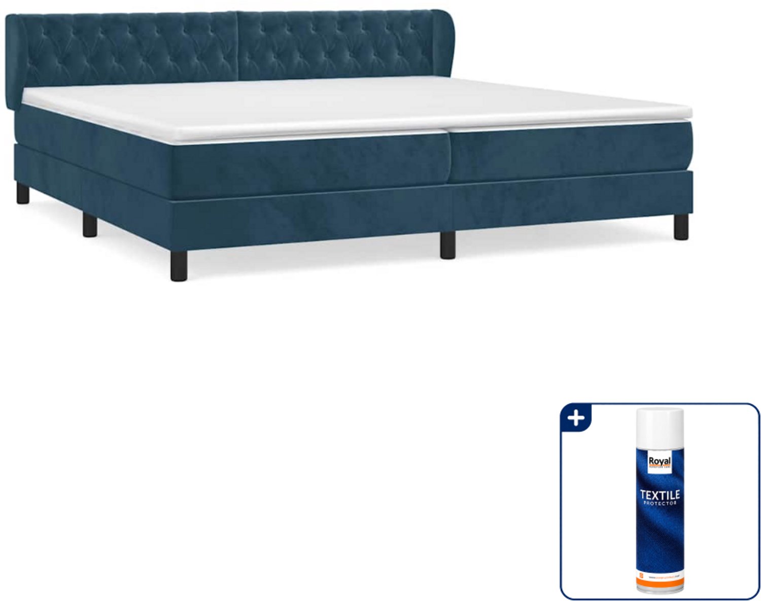 vidaXL boxspring met matras - 200 x 200 cm - fluweel - donkerblauw - Inclusief textielbeschermer 500 ml