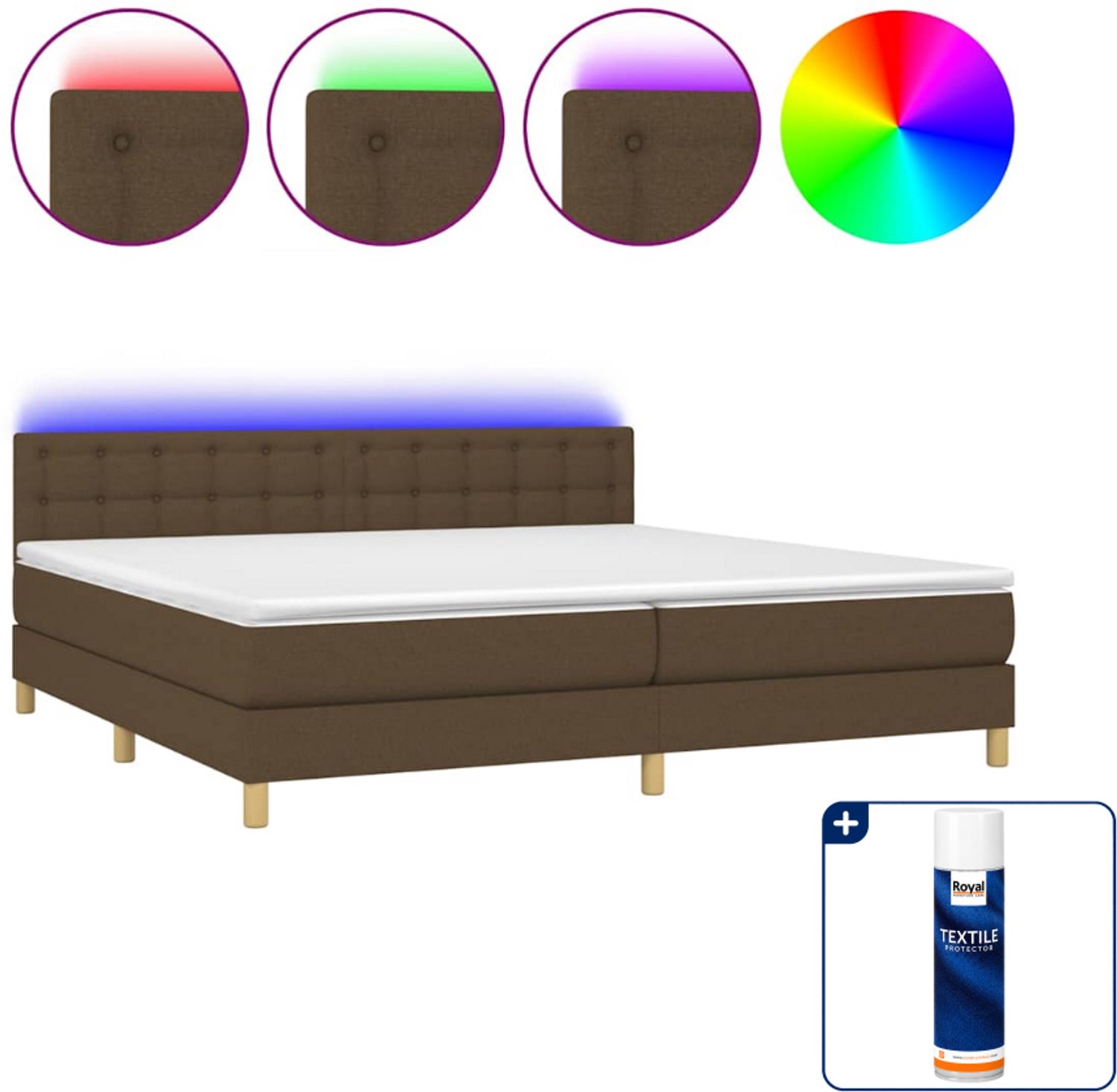vidaXL Boxspring met matras en LED - Super kingsize - donkerbruin - Inclusief textielbeschermer 500 ml