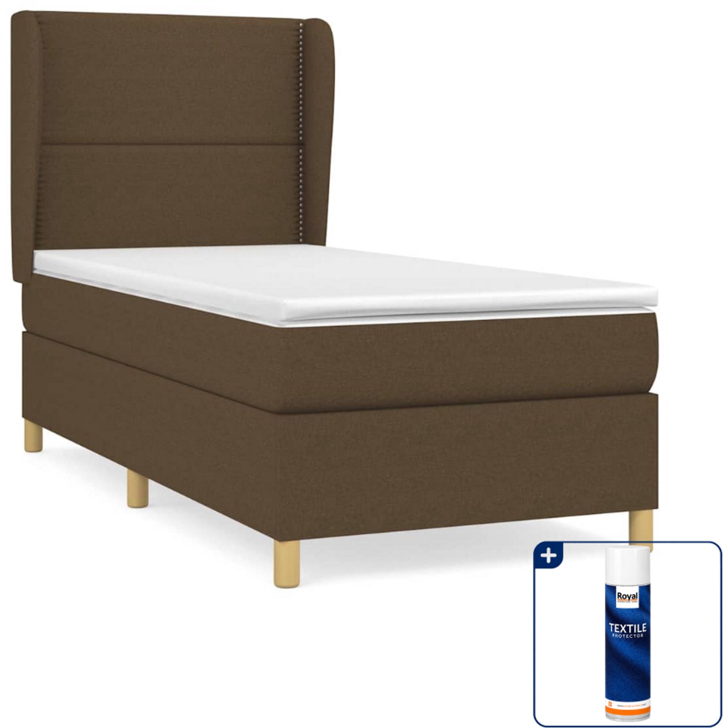 vidaXL boxspring met matras - 90 x 190 cm - donkerbruin - Inclusief textielbeschermer 500 ml