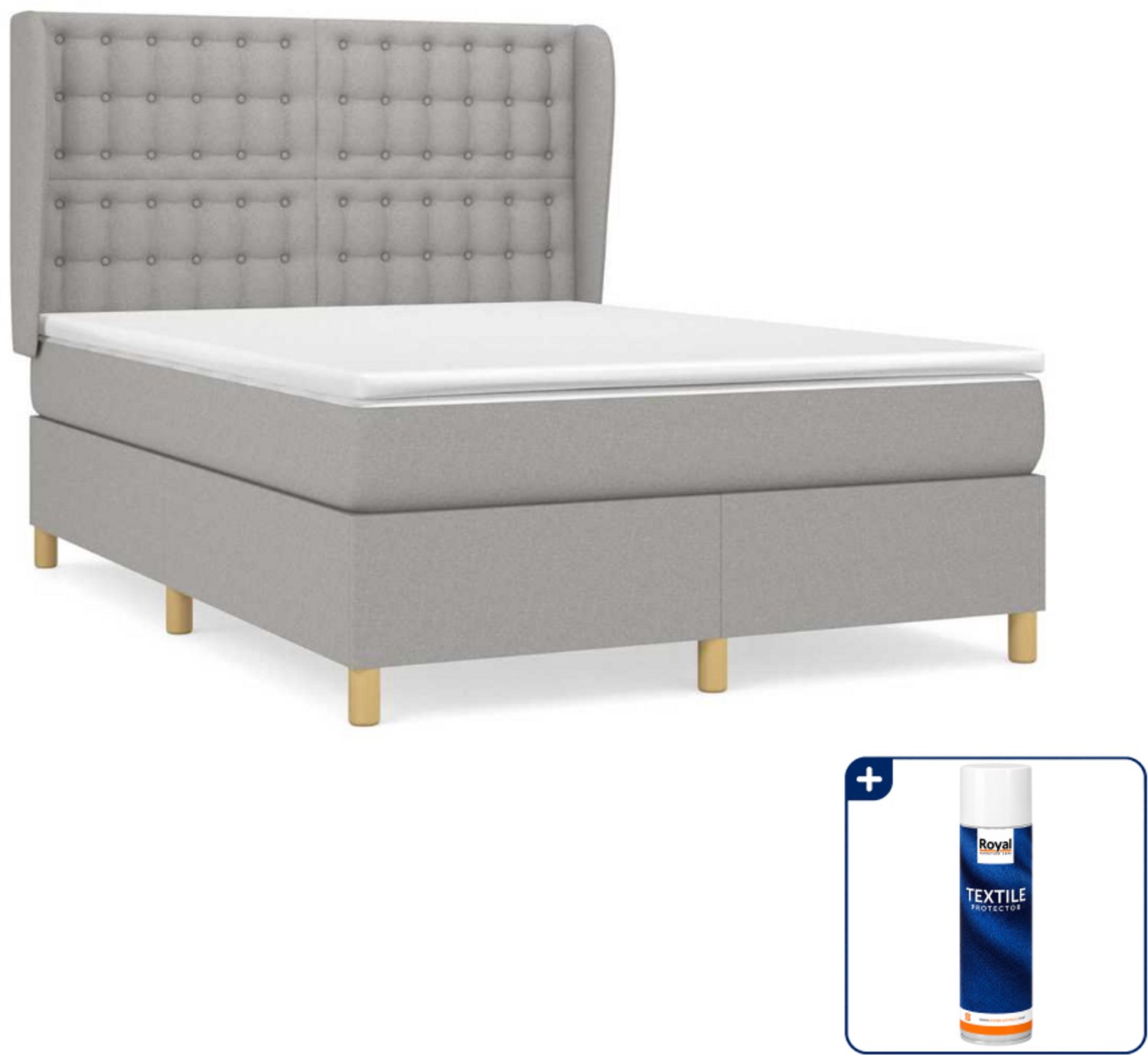 vidaXL boxspring met matras 140 x 190 cm - lichtgrijs - Inclusief textielbeschermer 500 ml