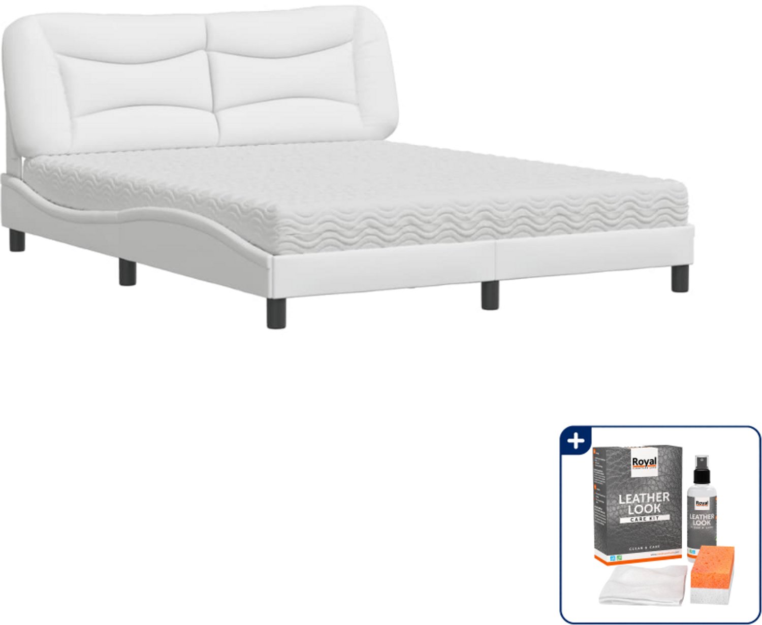 vidaXL Hvar bed met matras - Queensize - 160 x 200 cm - wit - Inclusief onderhoudsset voor kunstleer 150 ml