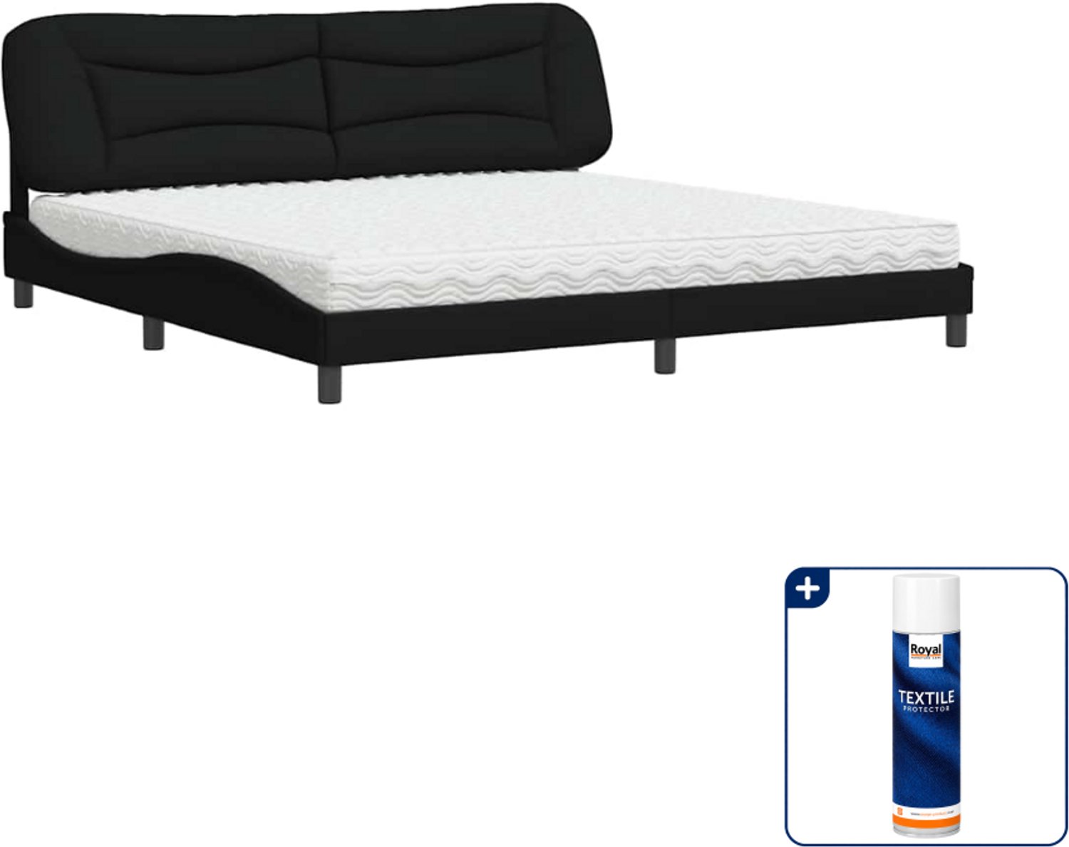 vidaXL Bed met matras Hvar - 200 x 200 cm - stof - zwart - Inclusief textielbeschermer 500 ml Wit