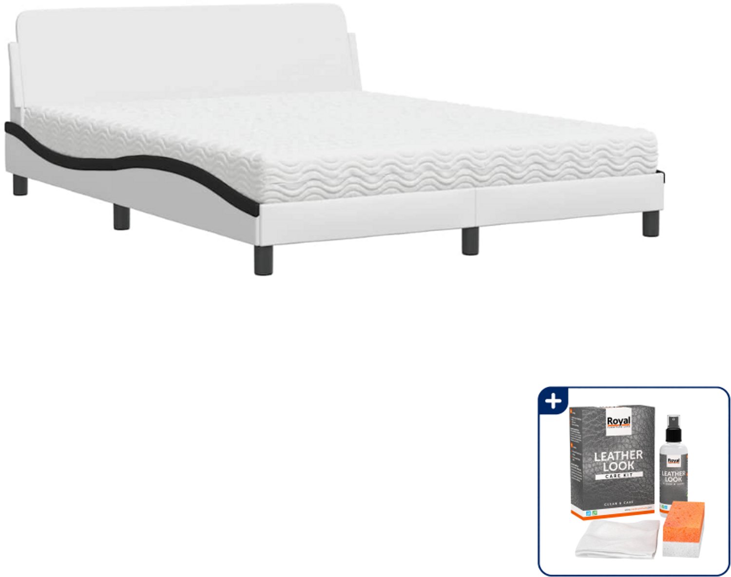 vidaXL Dover bed met matras - Queensize - 160 x 200 cm - wit en zwart - Inclusief onderhoudsset voor kunstleer 150 ml