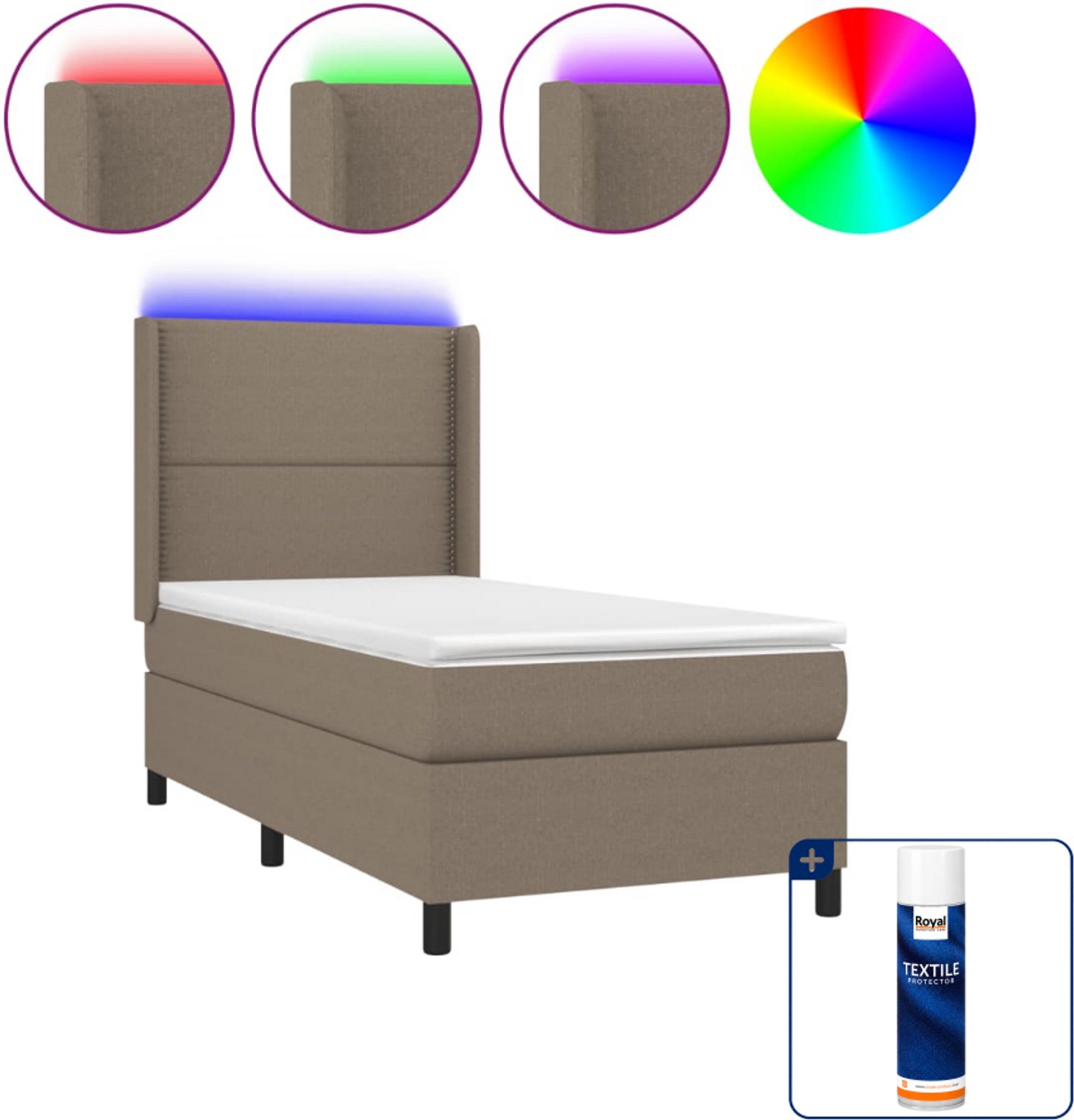 vidaXL boxspring met matras en led - 90 x 190 cm - taupe - Inclusief textielbeschermer 500 ml