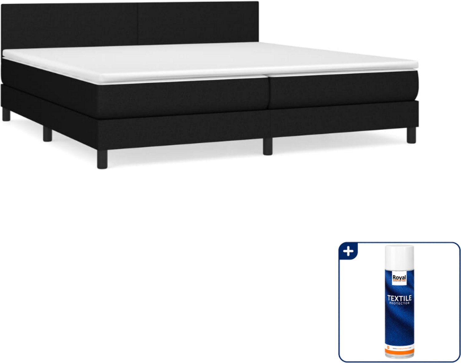 vidaXL Boxspring met matras - Super kingsize - 200 x 200 cm - zwart - Inclusief textielbeschermer 500 ml
