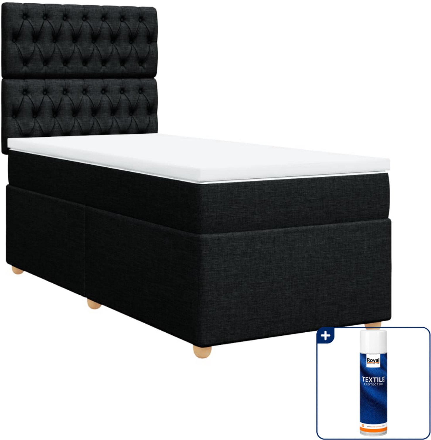 vidaXL Boxspring - 90 x 200 cm - stof - zwart - Inclusief textielbeschermer 500 ml