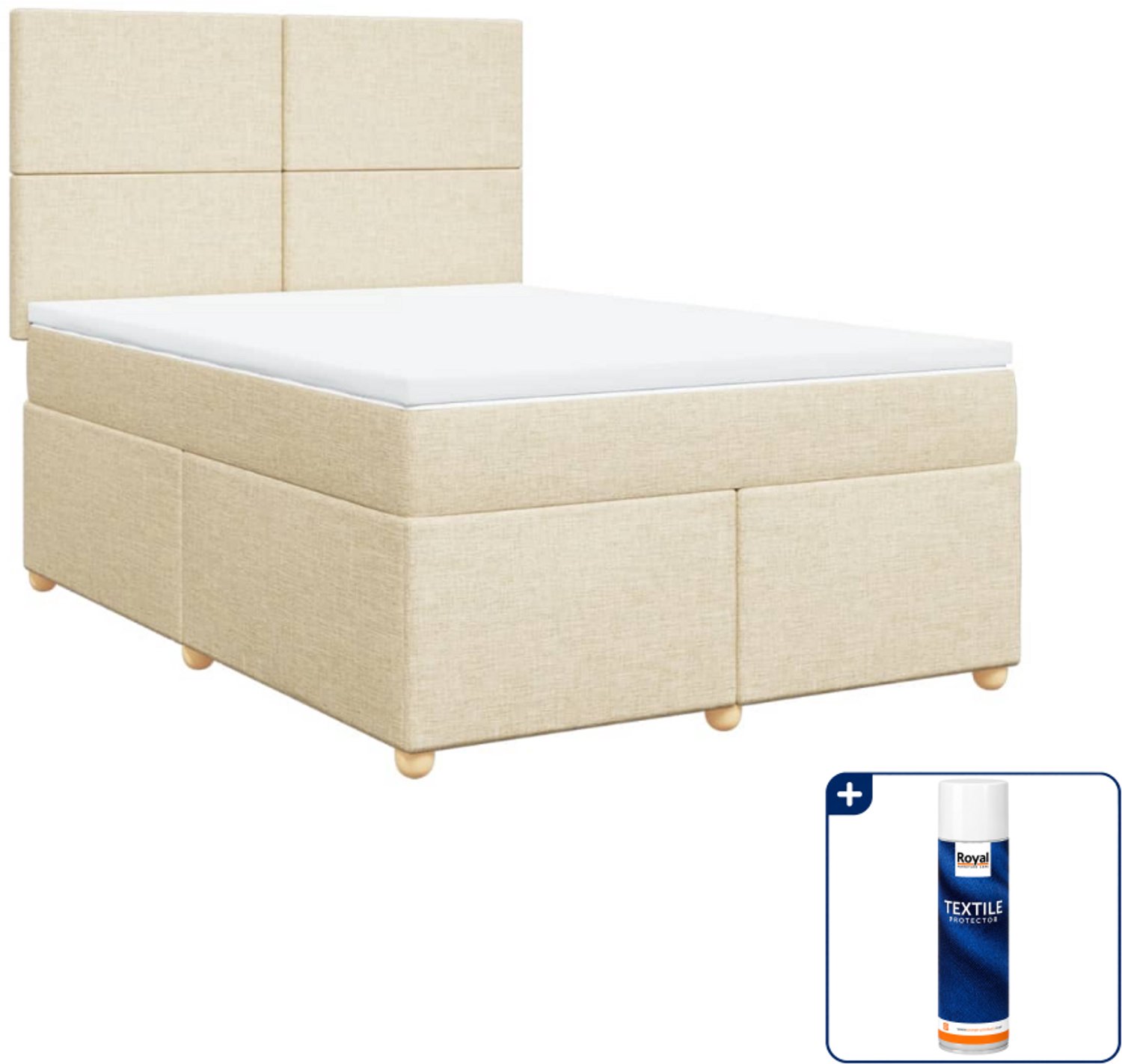vidaXL Queensize boxspring met matras - 160 x 200 cm - crème - Inclusief textielbeschermer 500 ml