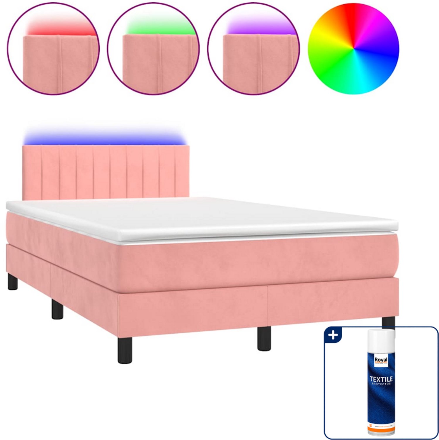 vidaXL boxspring met matras en LED - 120 x 200 cm - fluweel - roze - Inclusief textielbeschermer 500 ml