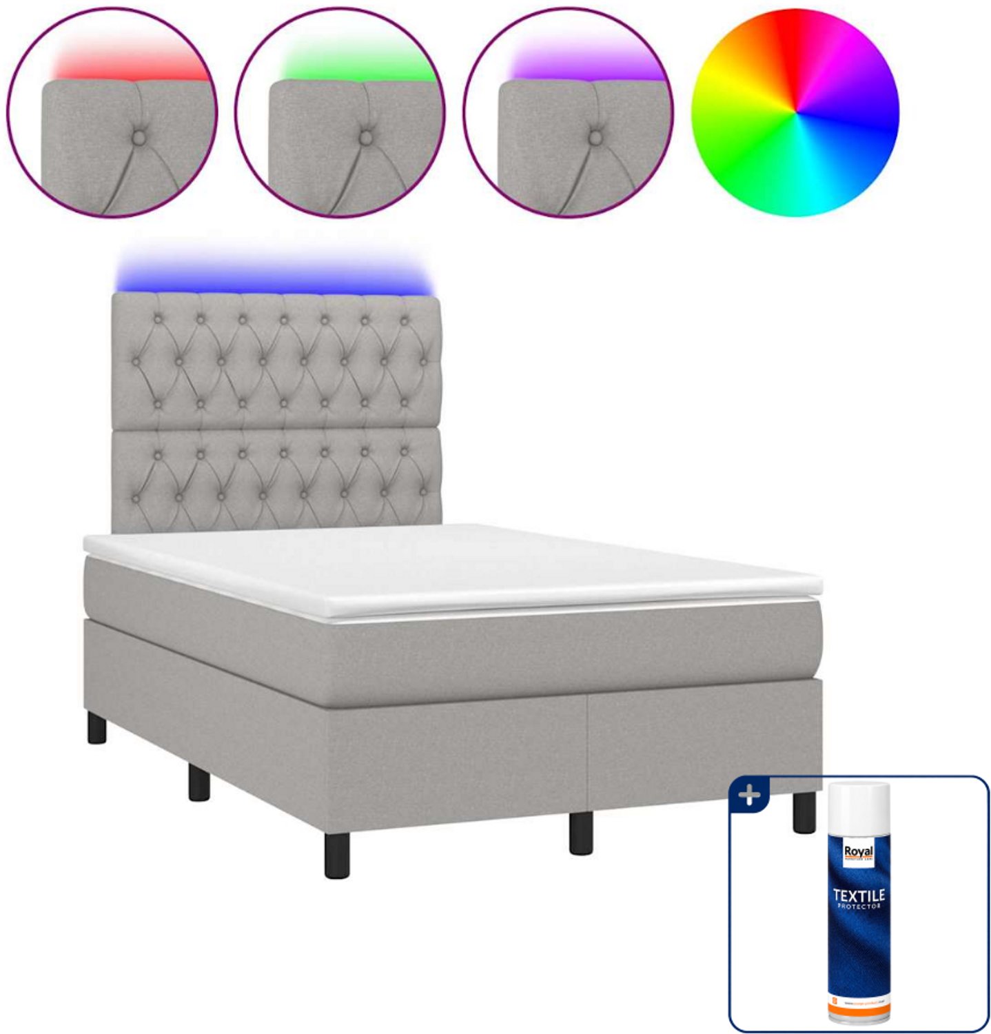vidaXL boxspring met matras en led - 120 x 200 cm - lichtgrijs - Inclusief textielbeschermer 500 ml