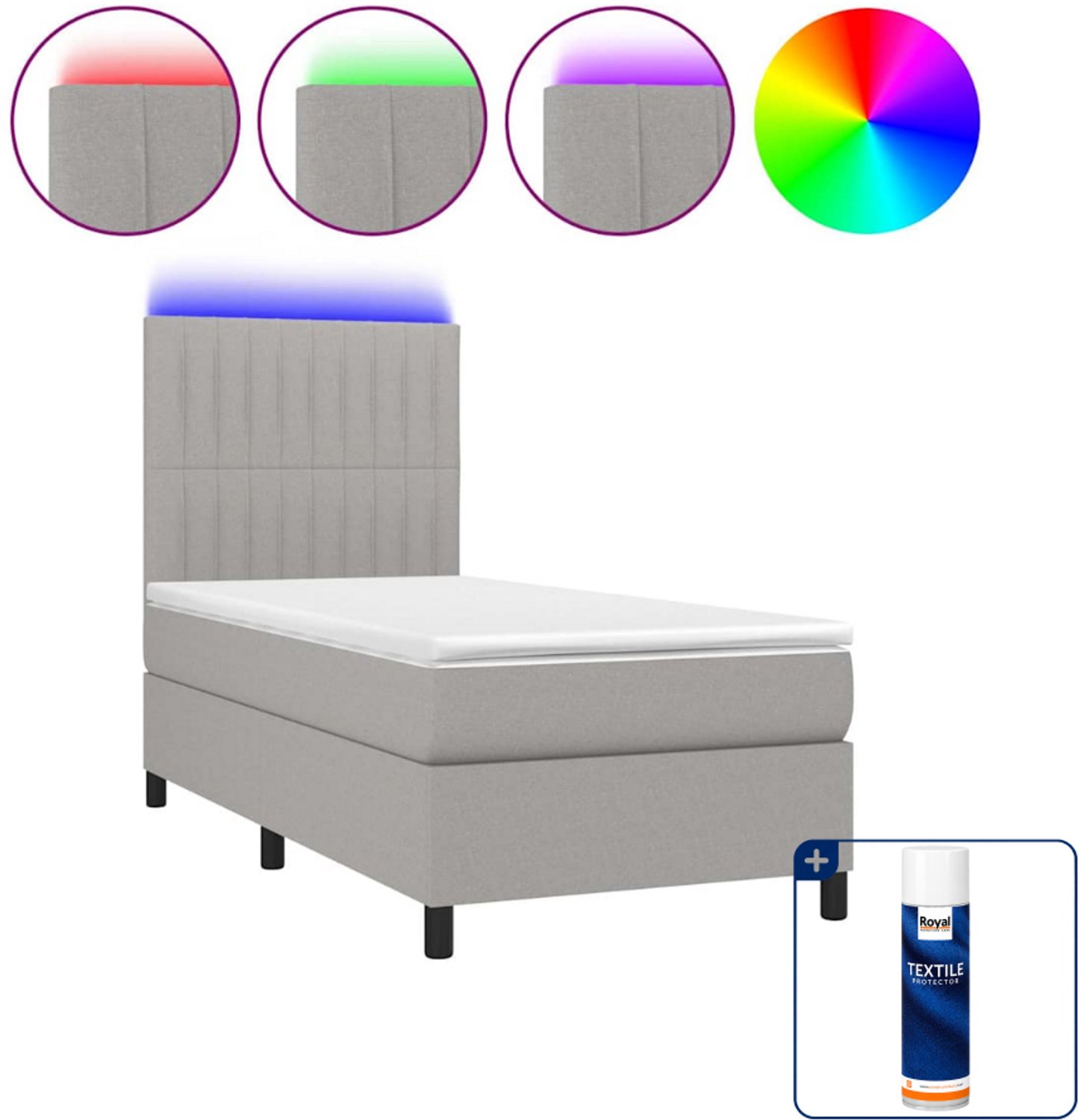 vidaXL boxspring met matras en LED - 100 x 200 cm - lichtgrijs - Inclusief textielbeschermer 500 ml