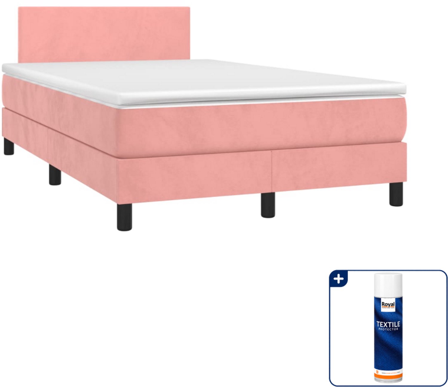 vidaXL boxspring met matras 120 x 190 cm - fluweel - roze - Inclusief textielbeschermer 500 ml