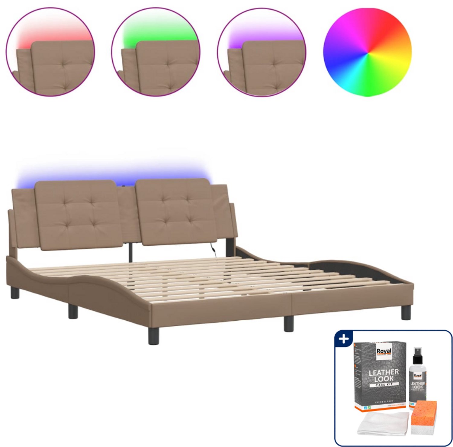 vidaXL Zadar bedframe - Kingsize - 180 x 200 cm - cappuccino - Inclusief onderhoudsset voor kunstleer 150 ml Bruin
