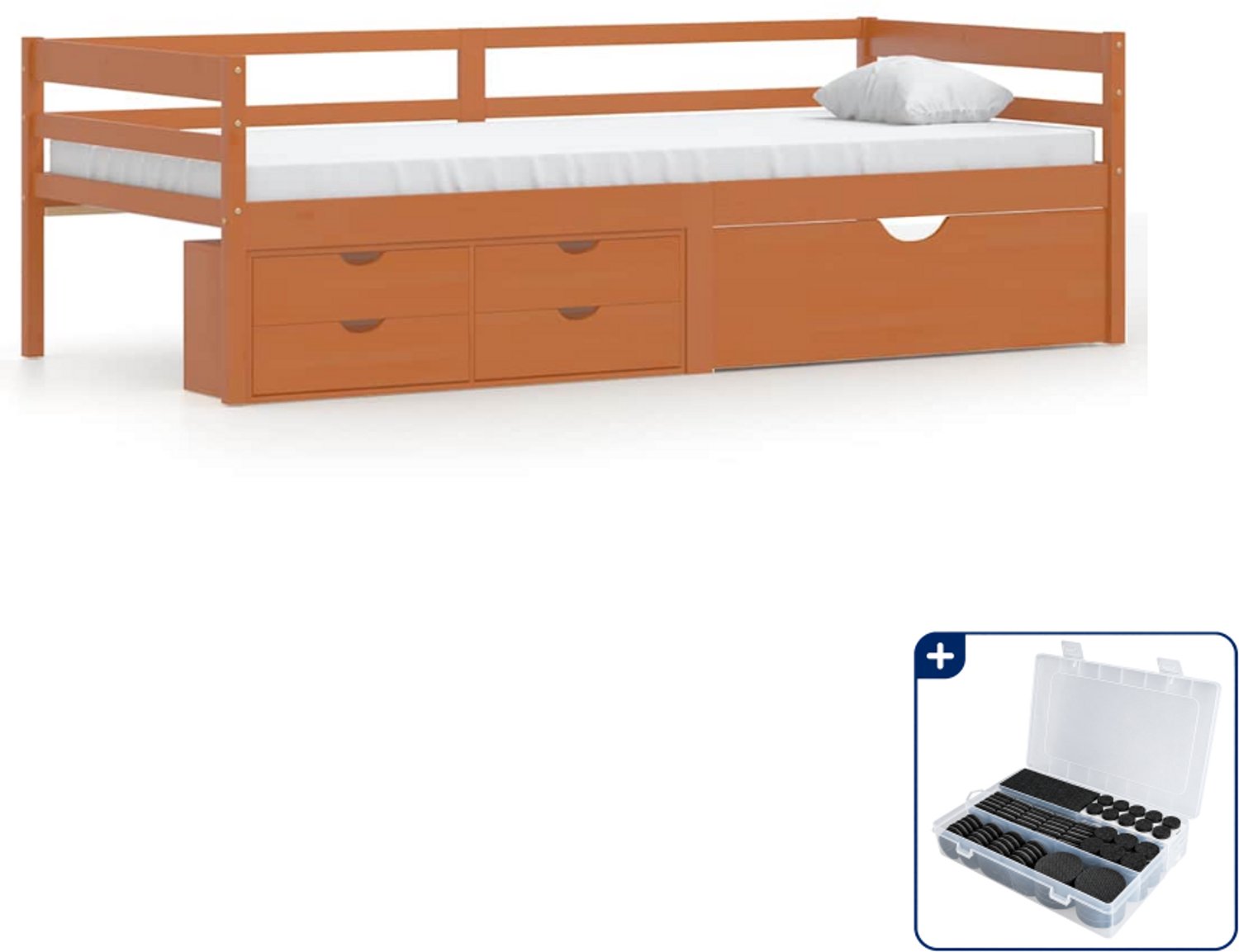 vidaXL bedframe met lades en kast - 90 x 200 cm - massief grenenhout - honingbruin - Inclusief antikrasvilt 177-delig