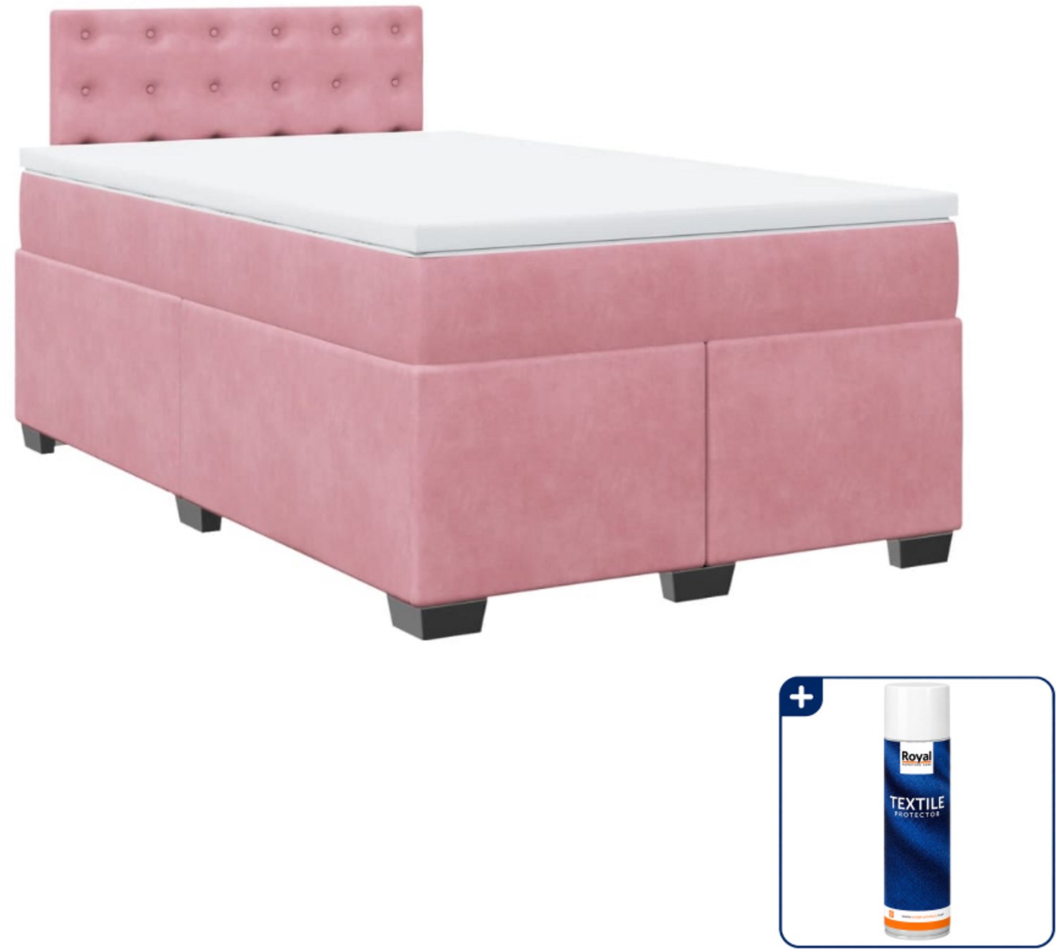 vidaXL boxspring met matras 120 x 200 cm - fluweel - roze - Inclusief textielbeschermer 500 ml