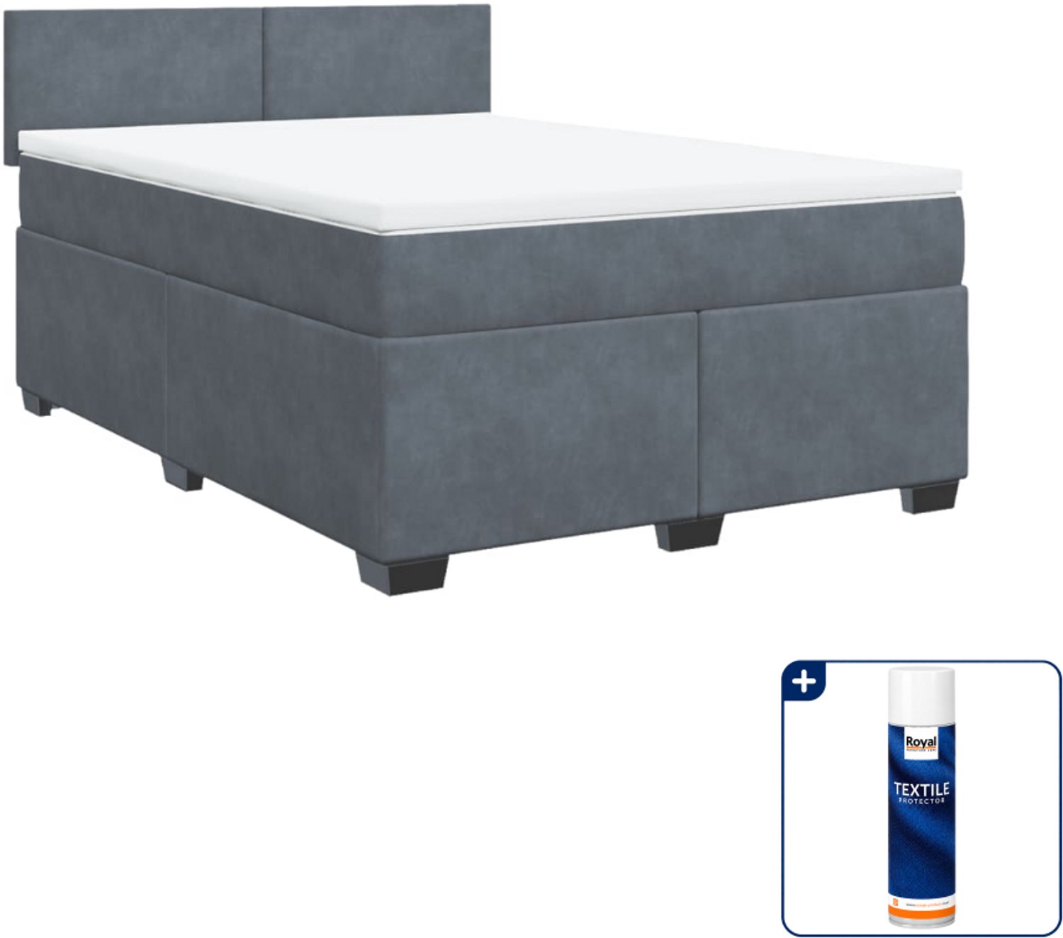 vidaXL Boxspring 140 x 190 cm - fluweel - donkergrijs - Inclusief textielbeschermer 500 ml